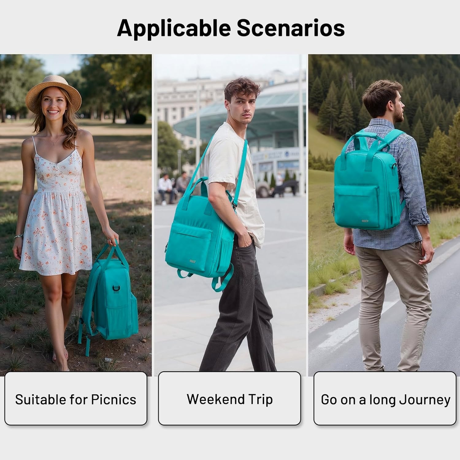 image:imageMIER Backpack Cooler 24 Cans Insulated Double Deck Soft Coolers Bag Lightweight Lunch Back Pack Women Men for Beach Travel Work FishingTealTeal