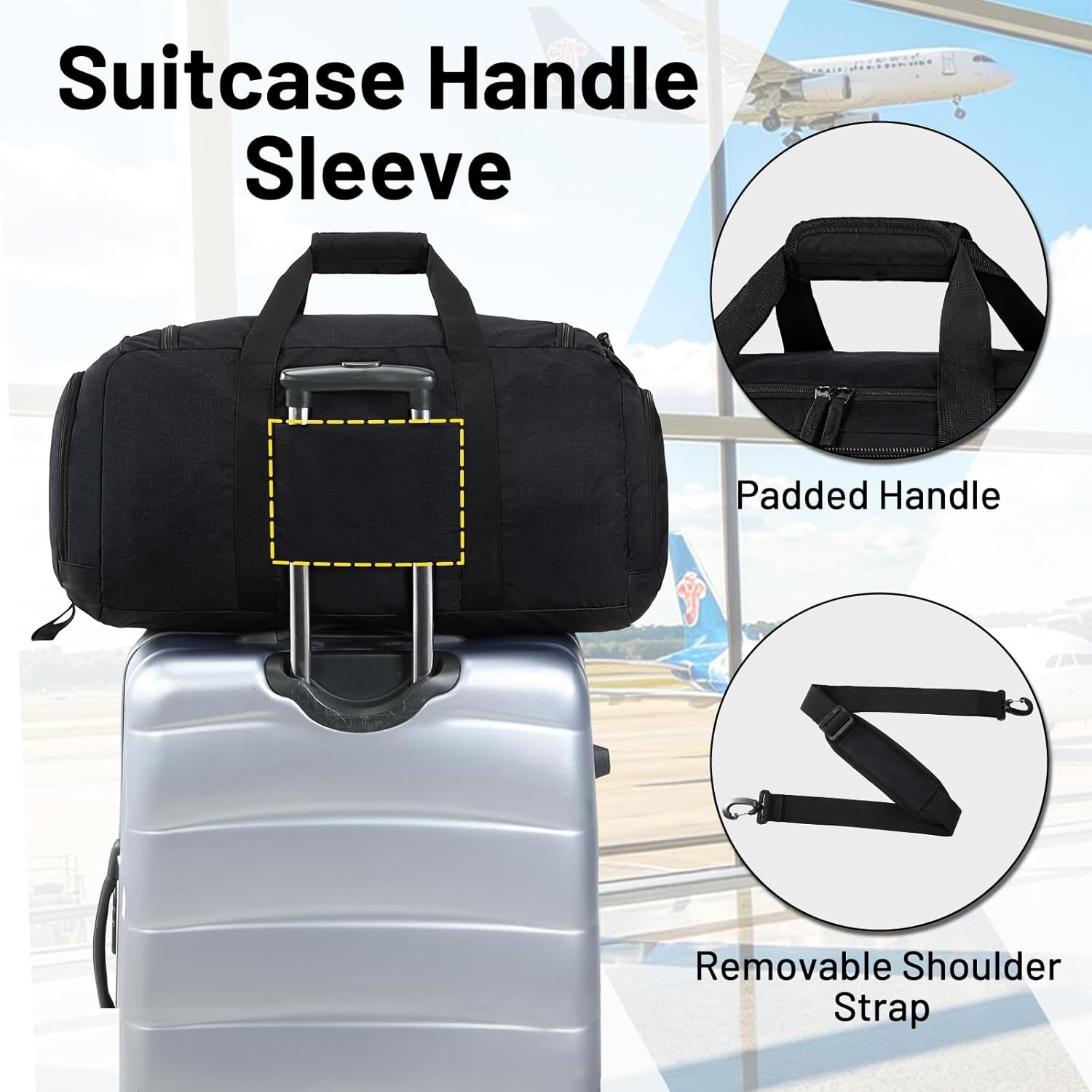 image:imageMIER Foldable Duffle Bag with Shoe Compartment 80L Travel Duffel Bags for Men Women Packable Overnight Bag for Camping Gym Weekender NavyBlack