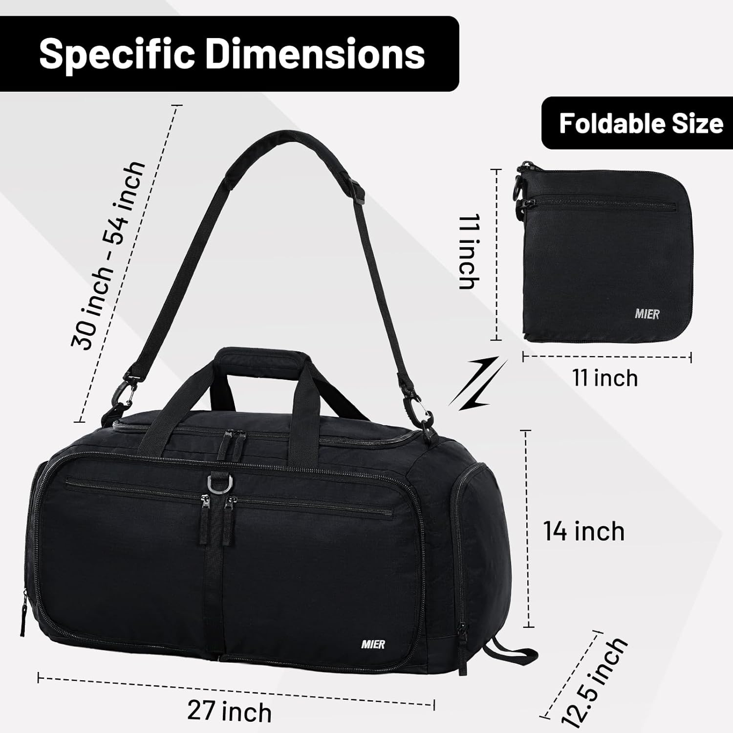 image:imageMIER Foldable Duffle Bag with Shoe Compartment 80L Travel Duffel Bags for Men Women Packable Overnight Bag for Camping Gym Weekender NavyBlack