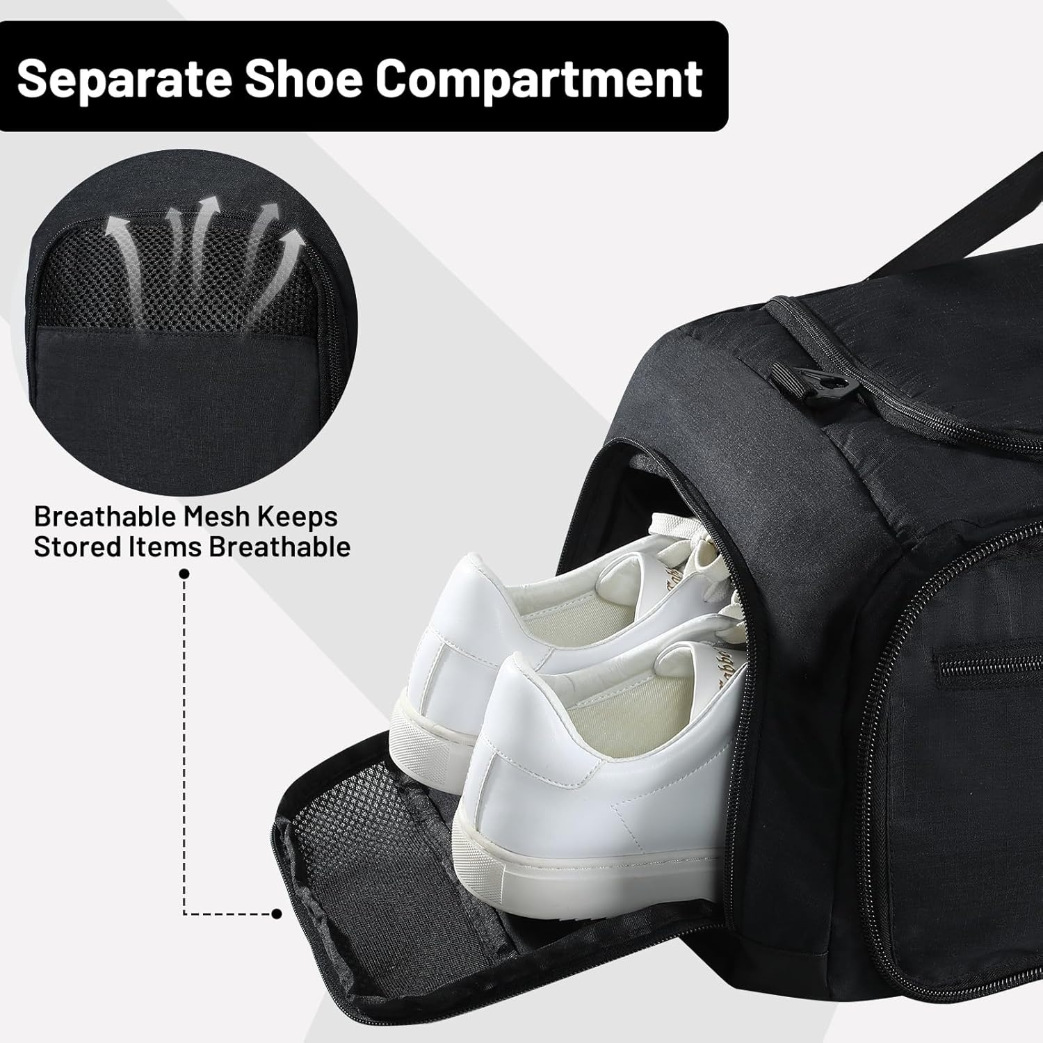 image:imageMIER Foldable Duffle Bag with Shoe Compartment 80L Travel Duffel Bags for Men Women Packable Overnight Bag for Camping Gym Weekender NavyBlack