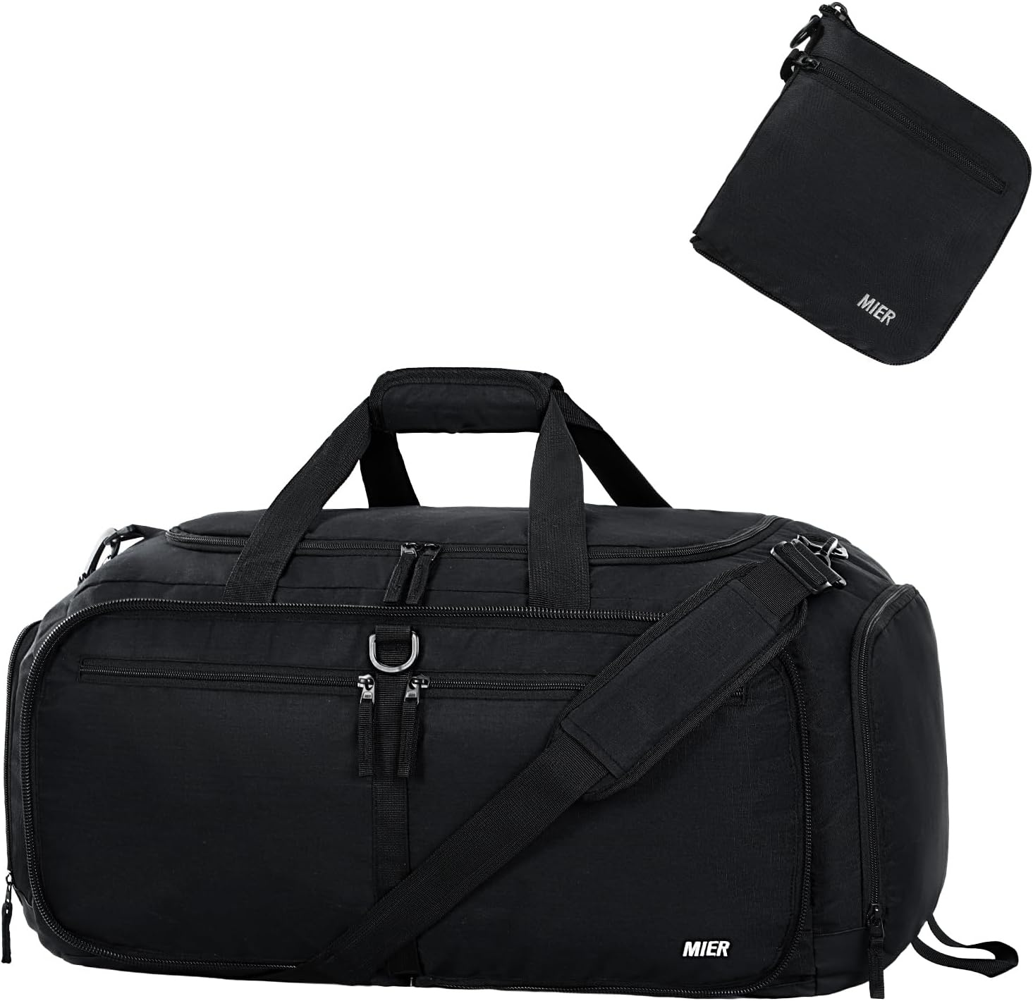image:imageMIER Foldable Duffle Bag with Shoe Compartment 80L Travel Duffel Bags for Men Women Packable Overnight Bag for Camping Gym Weekender NavyBlack