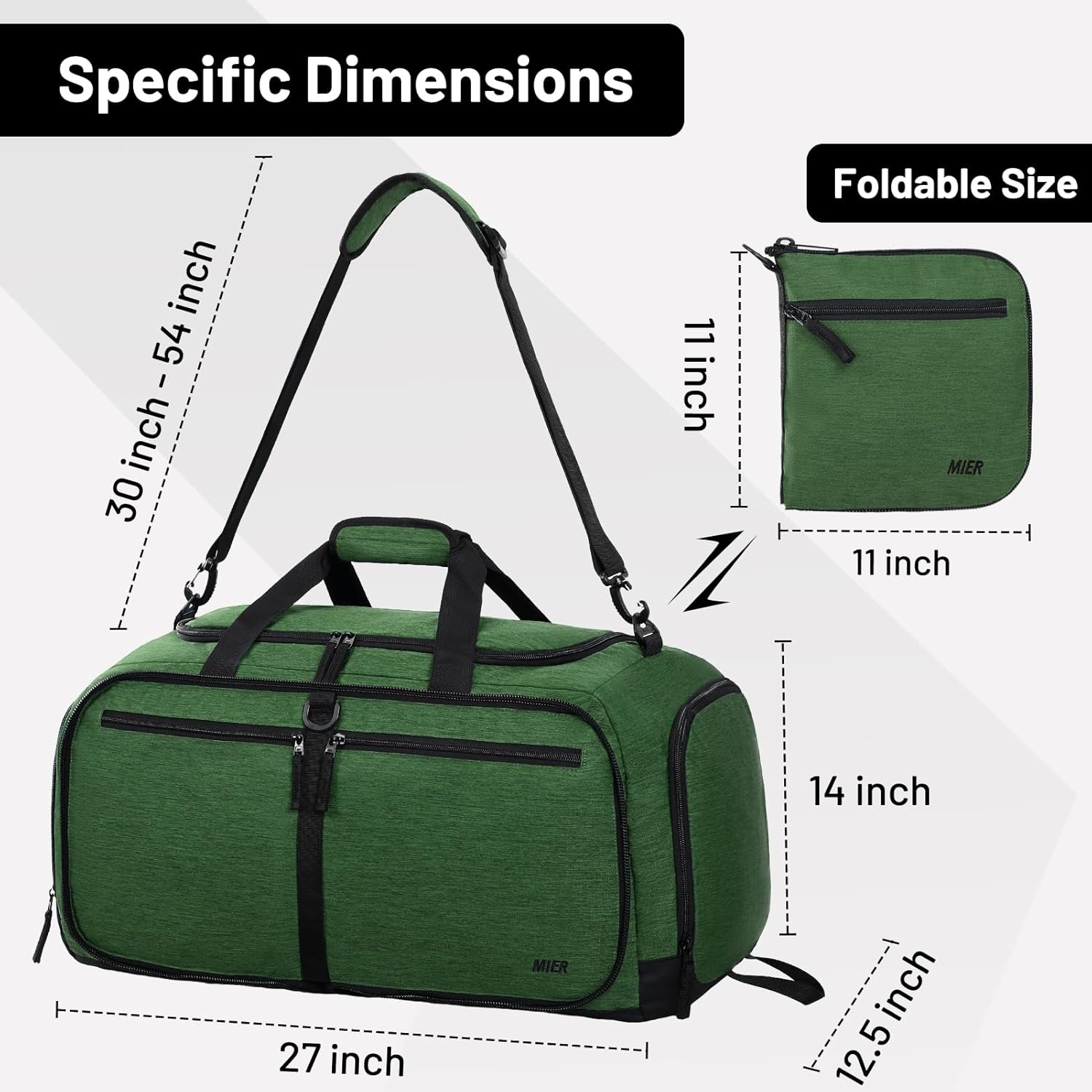 image:imageMIER Foldable Duffle Bag with Shoe Compartment 80L Travel Duffel Bags for Men Women Packable Overnight Bag for Camping Gym Weekender NavyDark Green