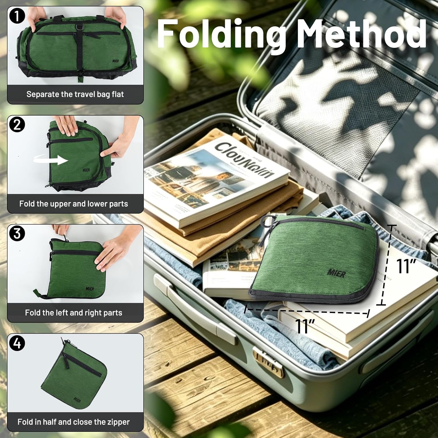 image:imageMIER Foldable Duffle Bag with Shoe Compartment 80L Travel Duffel Bags for Men Women Packable Overnight Bag for Camping Gym Weekender NavyDark Green