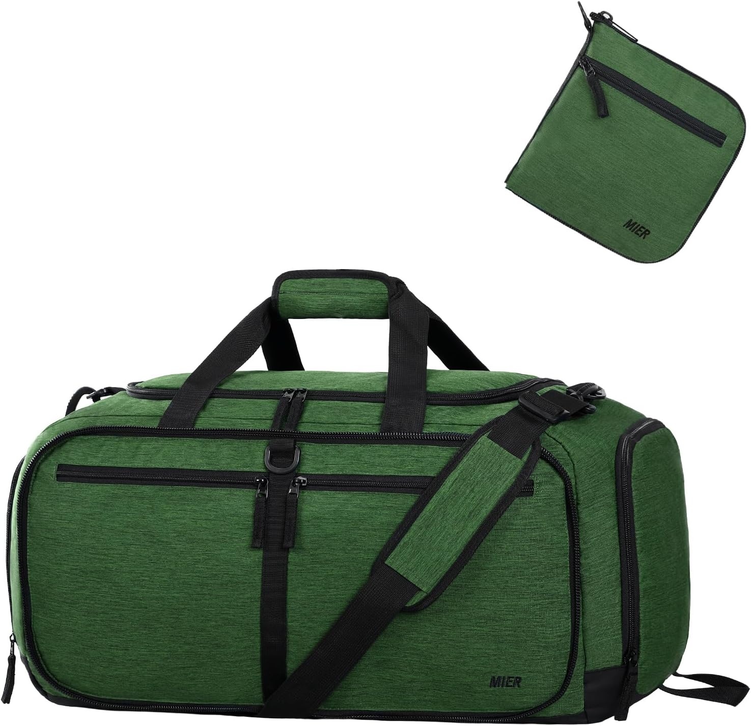 image:imageMIER Foldable Duffle Bag with Shoe Compartment 80L Travel Duffel Bags for Men Women Packable Overnight Bag for Camping Gym Weekender NavyDark Green