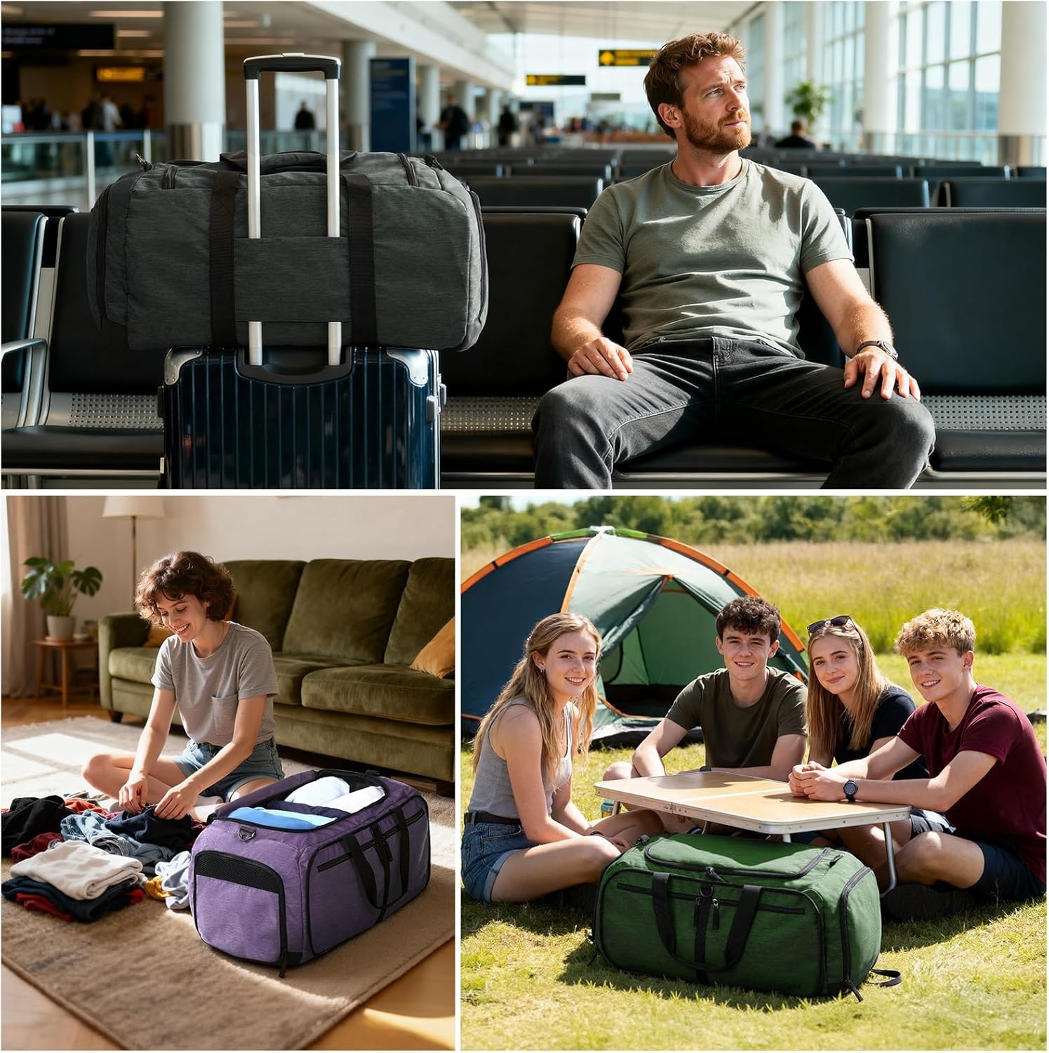 image:imageMIER Foldable Duffle Bag with Shoe Compartment 80L Travel Duffel Bags for Men Women Packable Overnight Bag for Camping Gym Weekender NavyDark Green