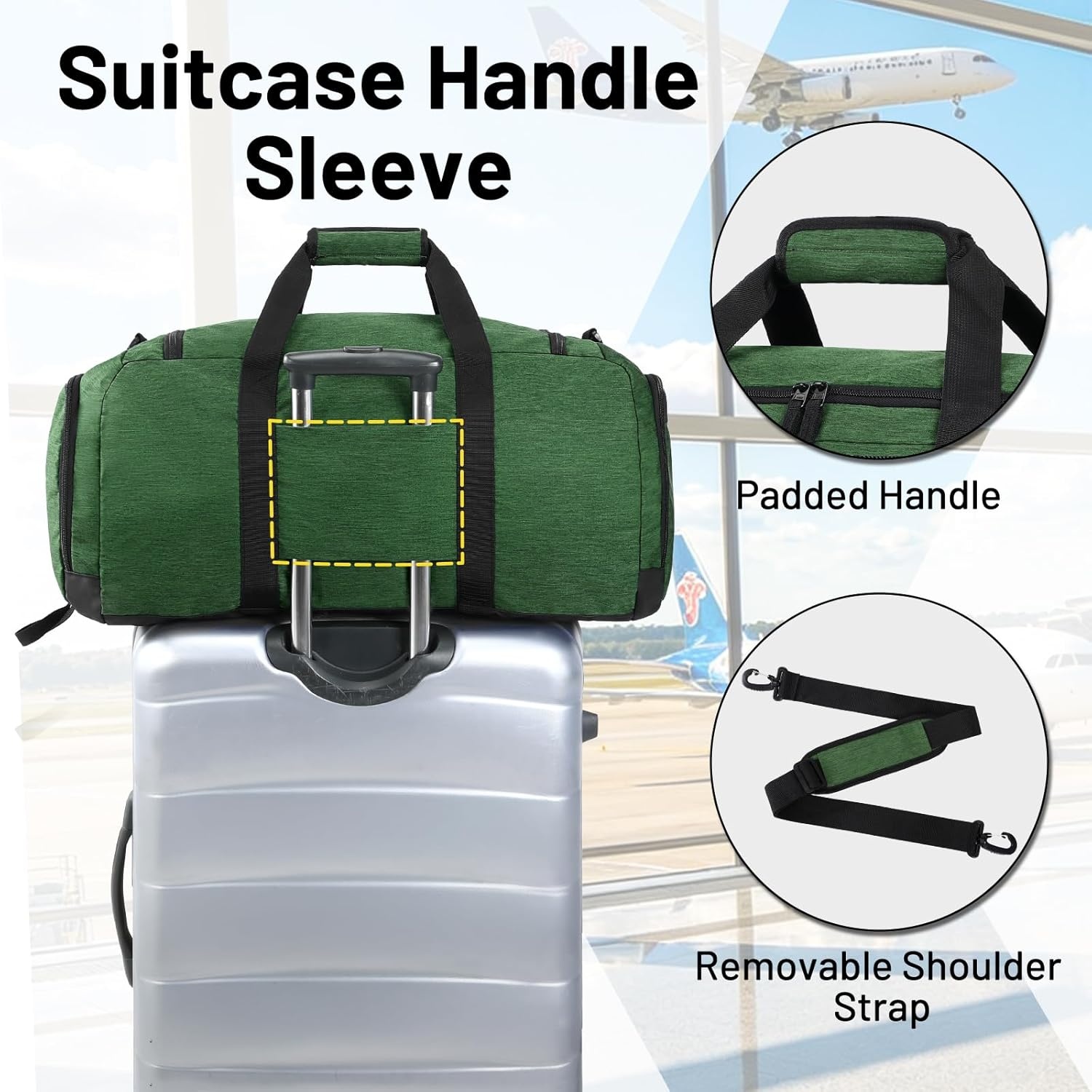 image:imageMIER Foldable Duffle Bag with Shoe Compartment 80L Travel Duffel Bags for Men Women Packable Overnight Bag for Camping Gym Weekender NavyDark Green