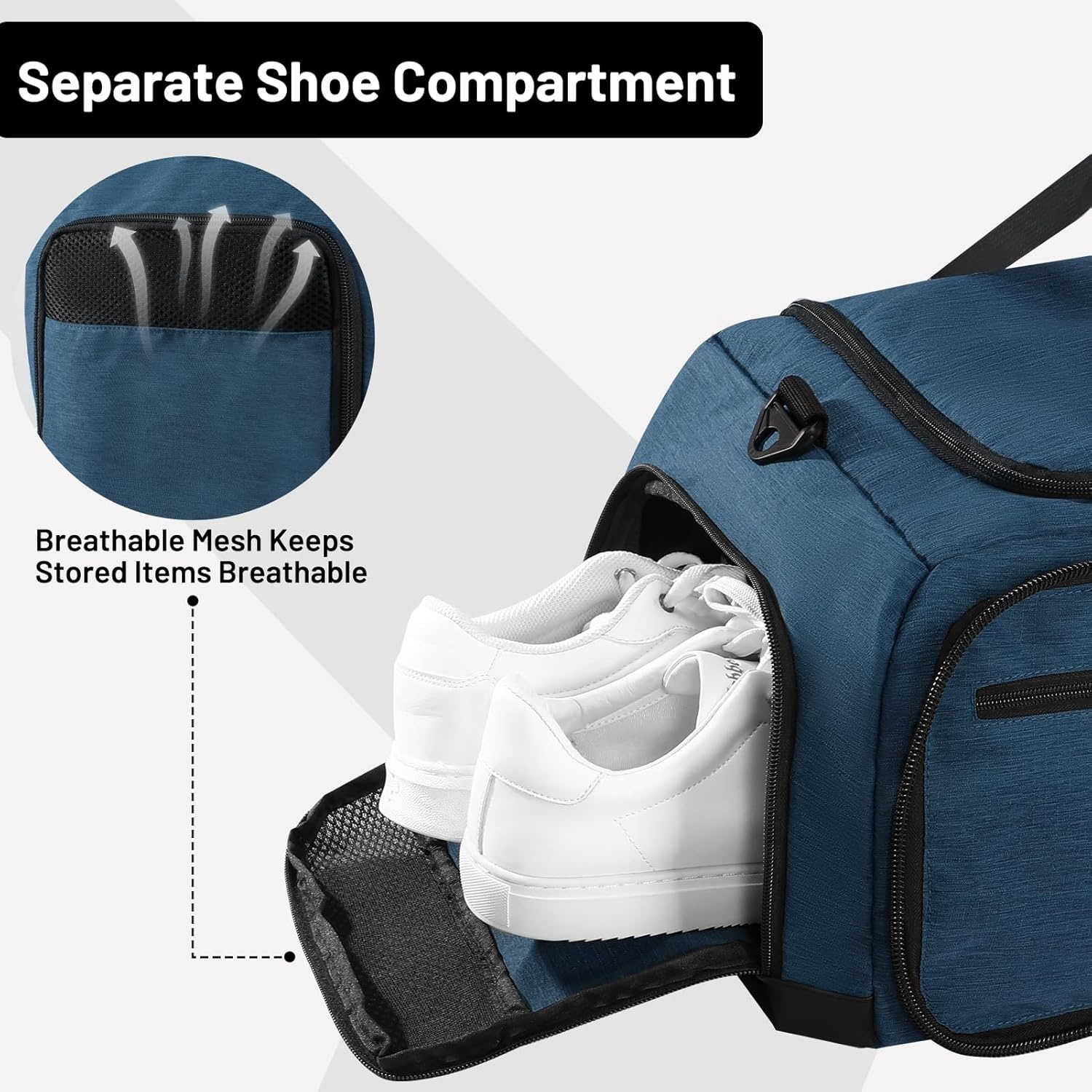 image:imageMIER Foldable Duffle Bag with Shoe Compartment 80L Travel Duffel Bags for Men Women Packable Overnight Bag for Camping Gym Weekender NavyDrak Blue