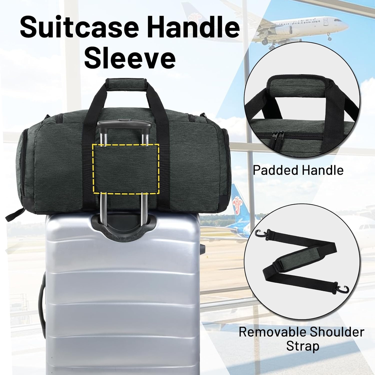 image:imageMIER Foldable Duffle Bag with Shoe Compartment 80L Travel Duffel Bags for Men Women Packable Overnight Bag for Camping Gym Weekender NavyGray