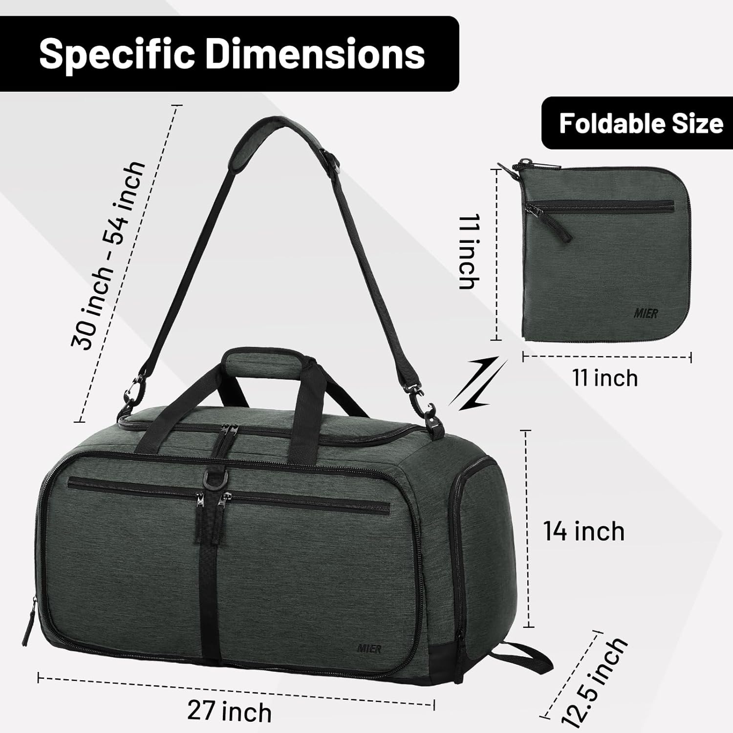 image:imageMIER Foldable Duffle Bag with Shoe Compartment 80L Travel Duffel Bags for Men Women Packable Overnight Bag for Camping Gym Weekender NavyGray