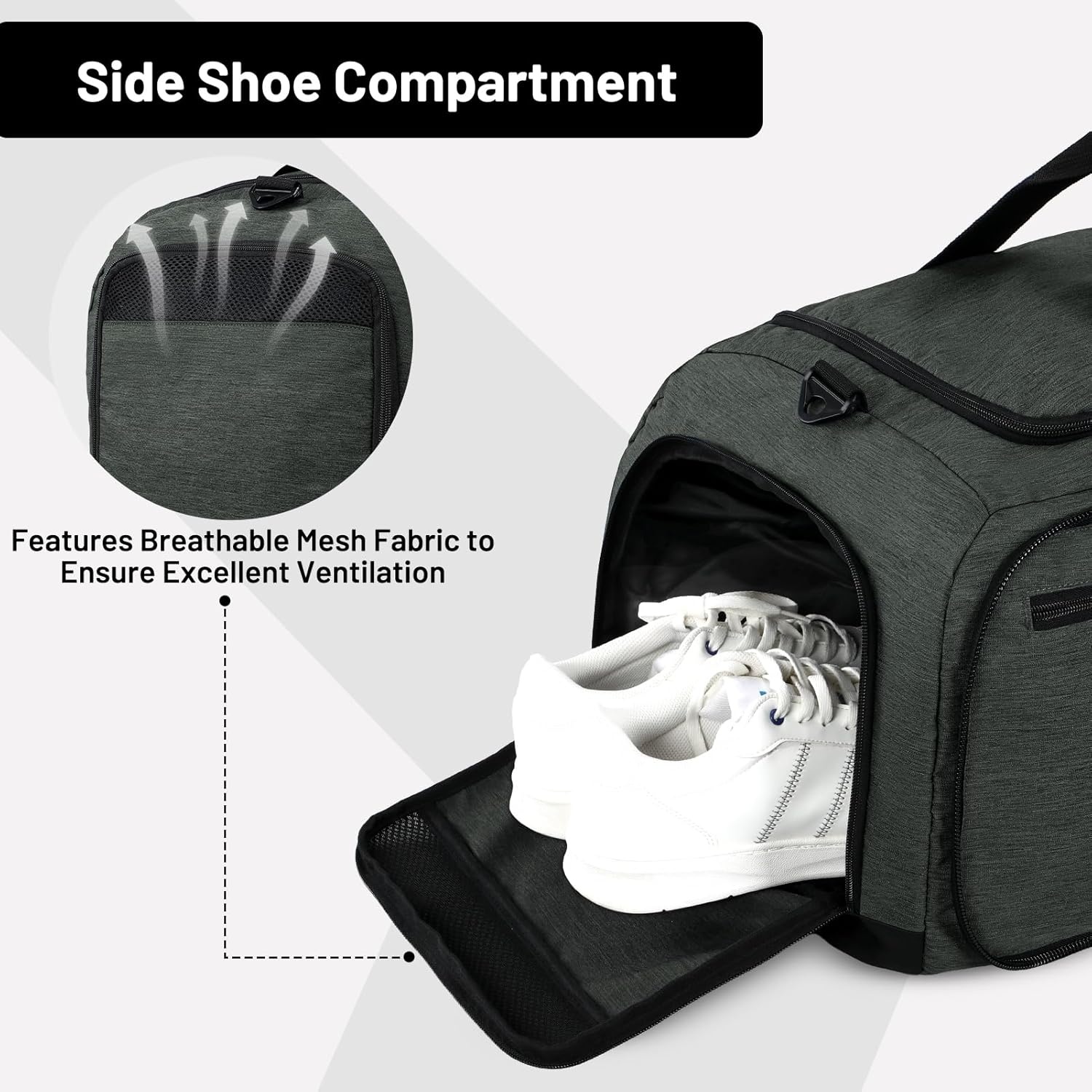 image:imageMIER Foldable Duffle Bag with Shoe Compartment 80L Travel Duffel Bags for Men Women Packable Overnight Bag for Camping Gym Weekender NavyGray