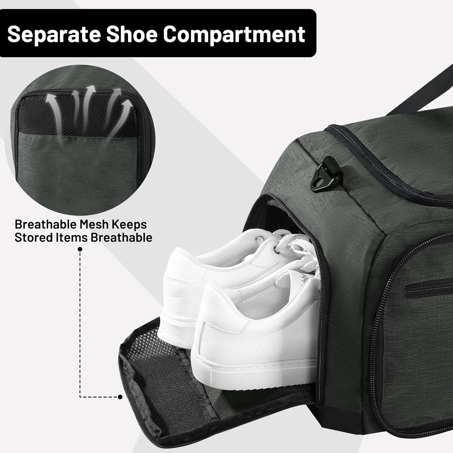 image:imageMIER Foldable Duffle Bag with Shoe Compartment 80L Travel Duffel Bags for Men Women Packable Overnight Bag for Camping Gym Weekender NavyGreen Gray