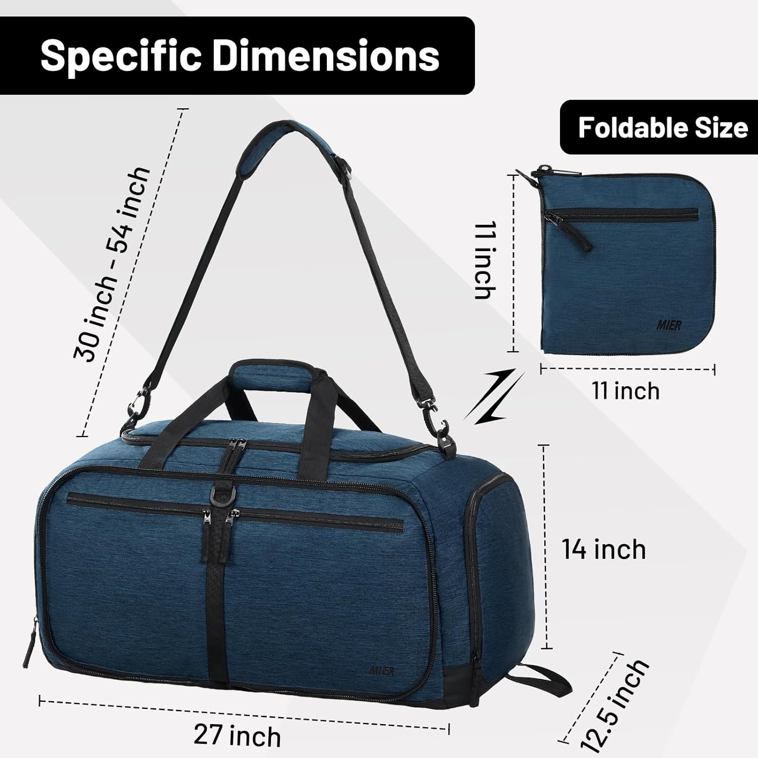 image:imageMIER Foldable Duffle Bag with Shoe Compartment 80L Travel Duffel Bags for Men Women Packable Overnight Bag for Camping Gym Weekender NavyNavy