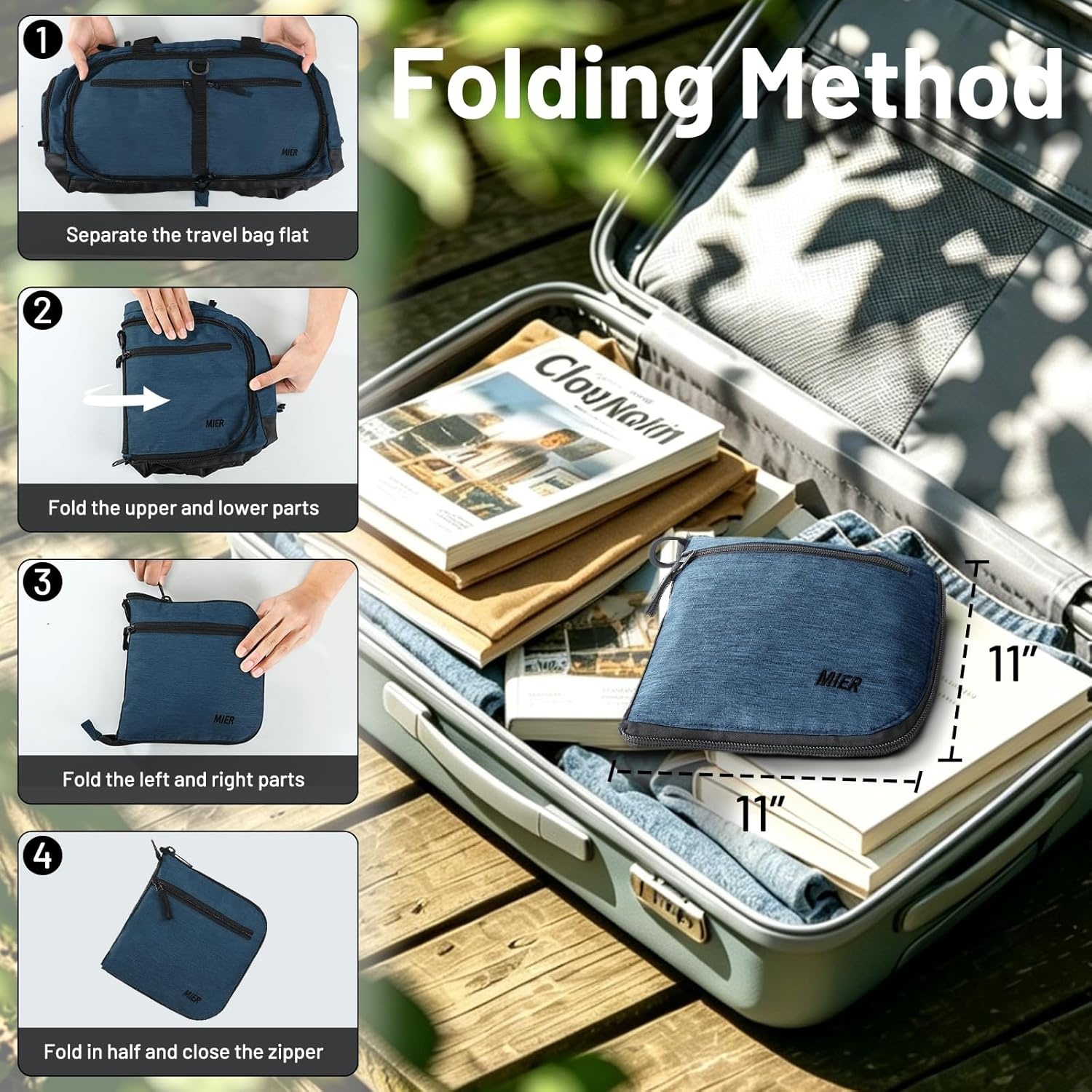 image:imageMIER Foldable Duffle Bag with Shoe Compartment 80L Travel Duffel Bags for Men Women Packable Overnight Bag for Camping Gym Weekender NavyNavy