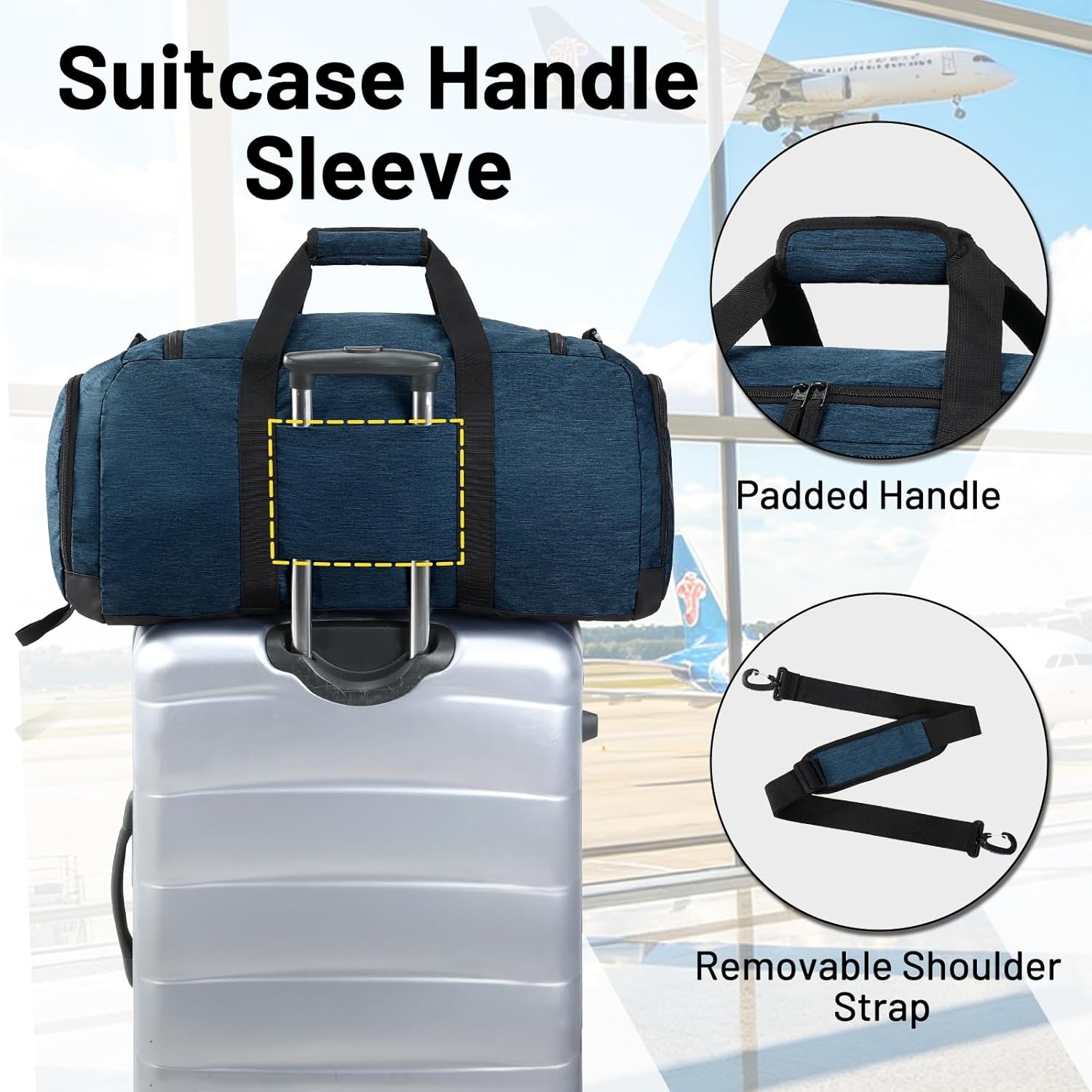 image:imageMIER Foldable Duffle Bag with Shoe Compartment 80L Travel Duffel Bags for Men Women Packable Overnight Bag for Camping Gym Weekender NavyNavy
