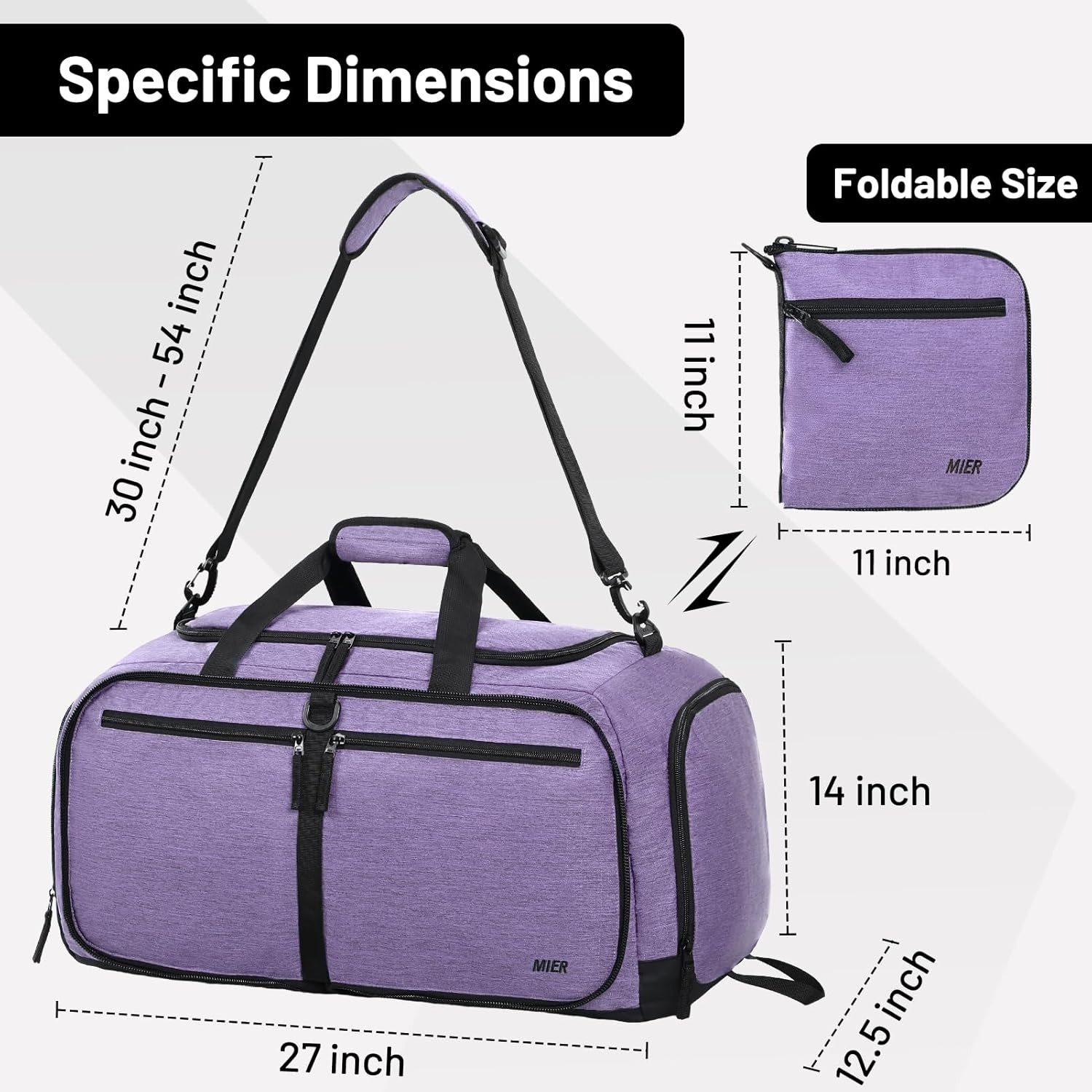 image:imageMIER Foldable Duffle Bag with Shoe Compartment 80L Travel Duffel Bags for Men Women Packable Overnight Bag for Camping Gym Weekender NavyPurple