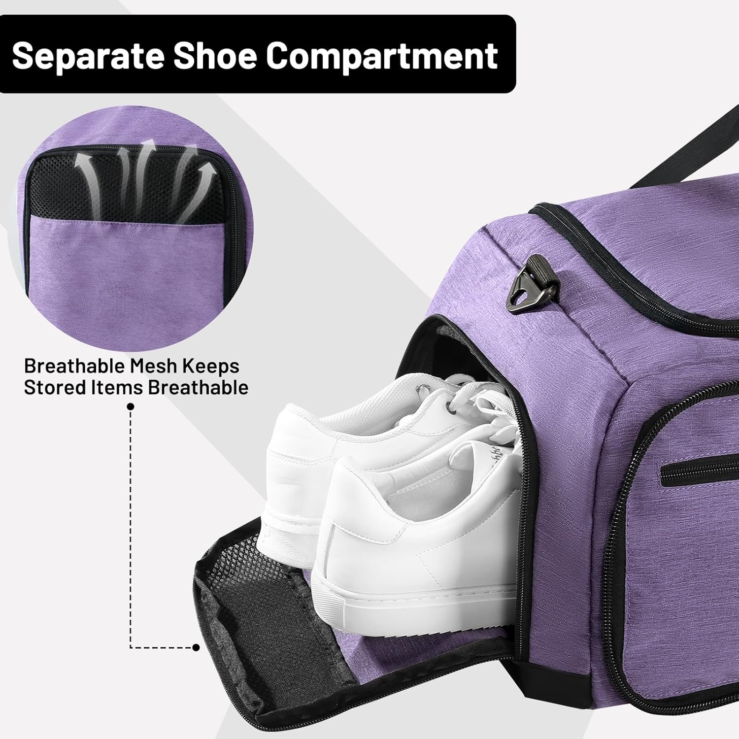 image:imageMIER Foldable Duffle Bag with Shoe Compartment 80L Travel Duffel Bags for Men Women Packable Overnight Bag for Camping Gym Weekender NavyPurple