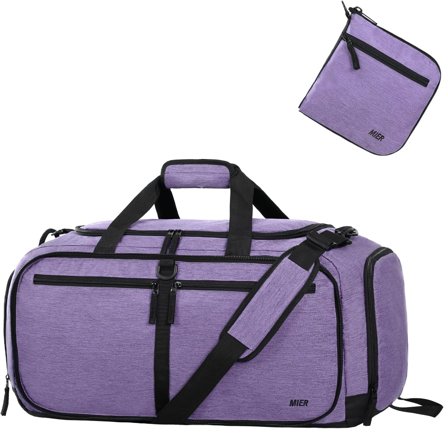 image:imageMIER Foldable Duffle Bag with Shoe Compartment 80L Travel Duffel Bags for Men Women Packable Overnight Bag for Camping Gym Weekender NavyPurple