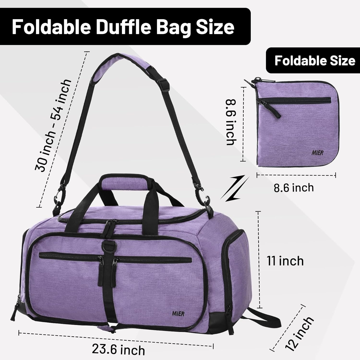 image:imageMIER Foldable Duffle Bag with Shoe Compartment 80L Travel Duffel Bags for Men Women Packable Overnight Bag for Camping Gym Weekender NavyPurple
