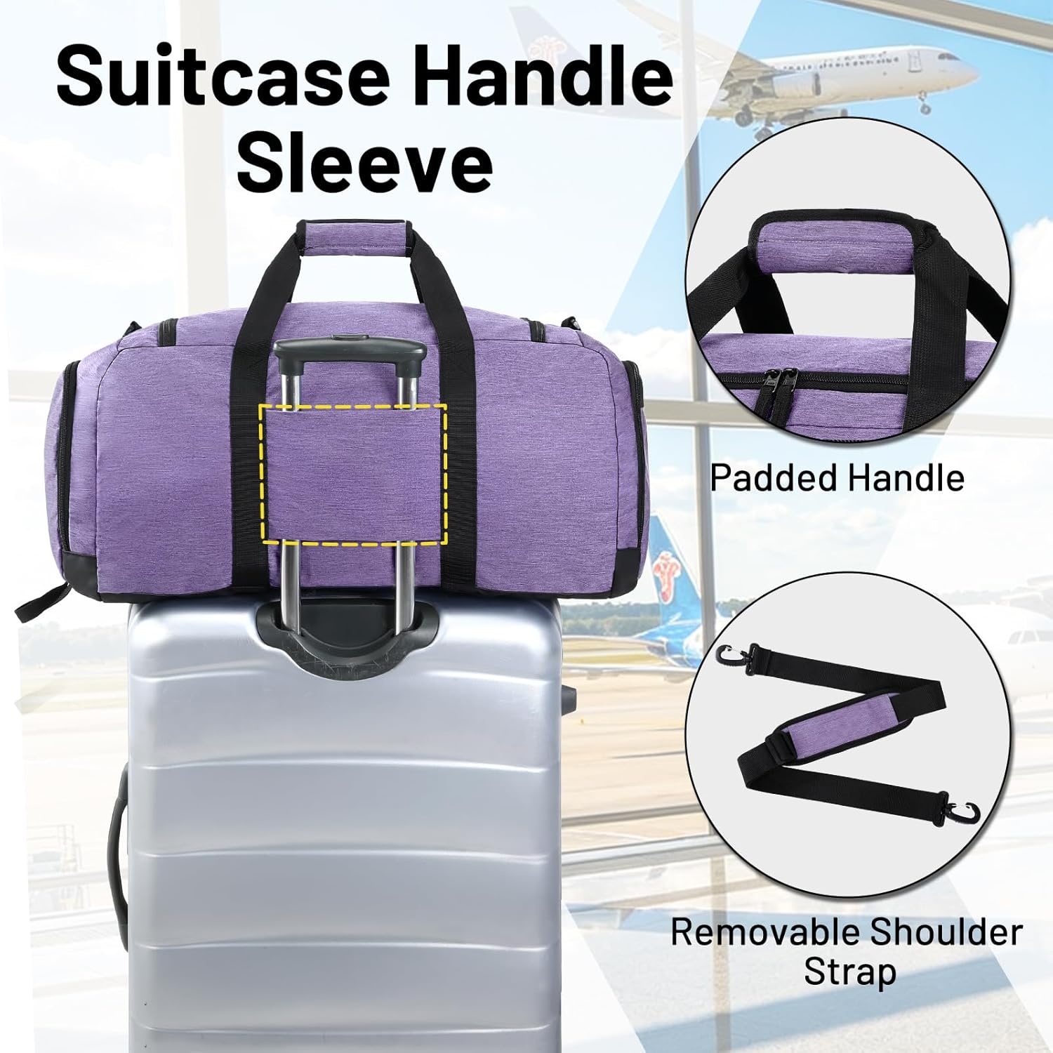 image:imageMIER Foldable Duffle Bag with Shoe Compartment 80L Travel Duffel Bags for Men Women Packable Overnight Bag for Camping Gym Weekender NavyPurple
