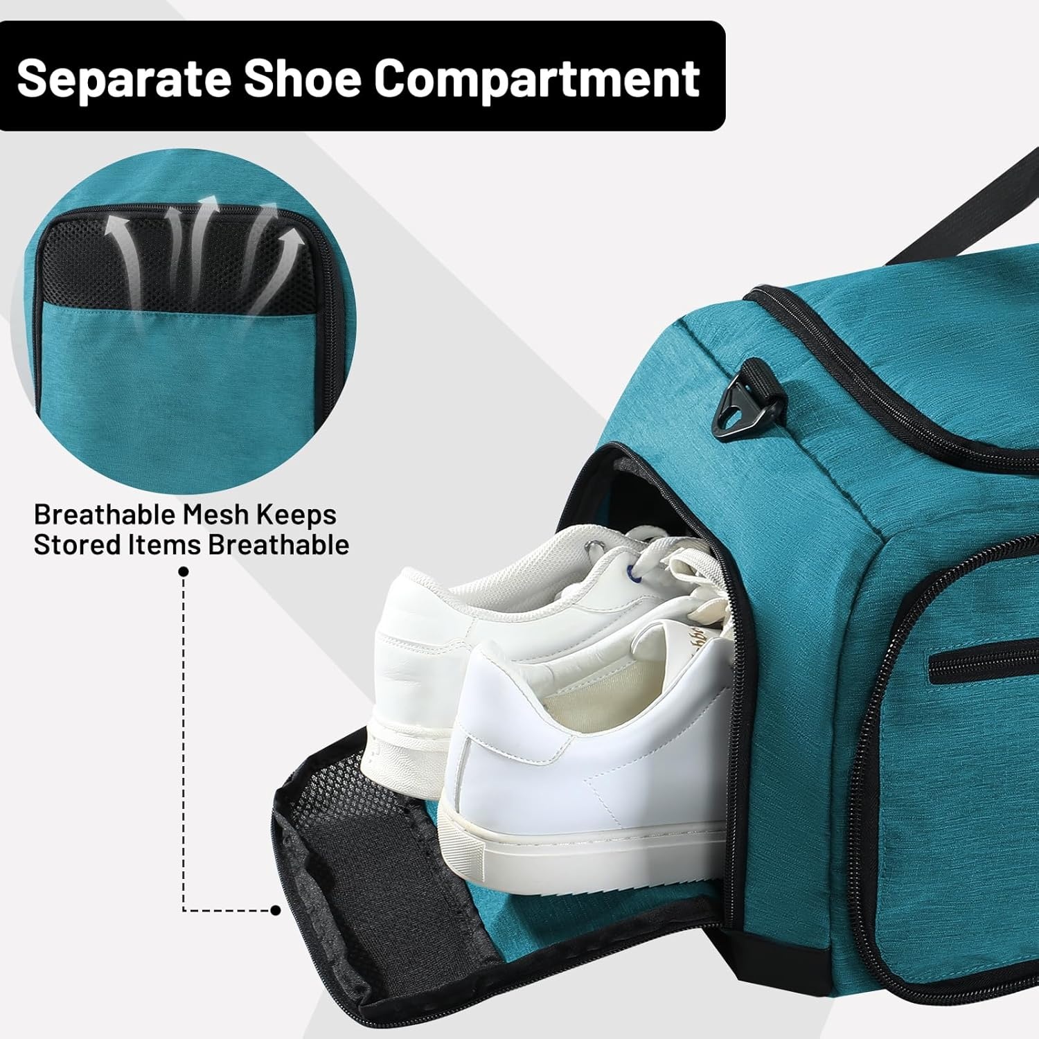 image:imageMIER Foldable Duffle Bag with Shoe Compartment 80L Travel Duffel Bags for Men Women Packable Overnight Bag for Camping Gym Weekender NavyTeal