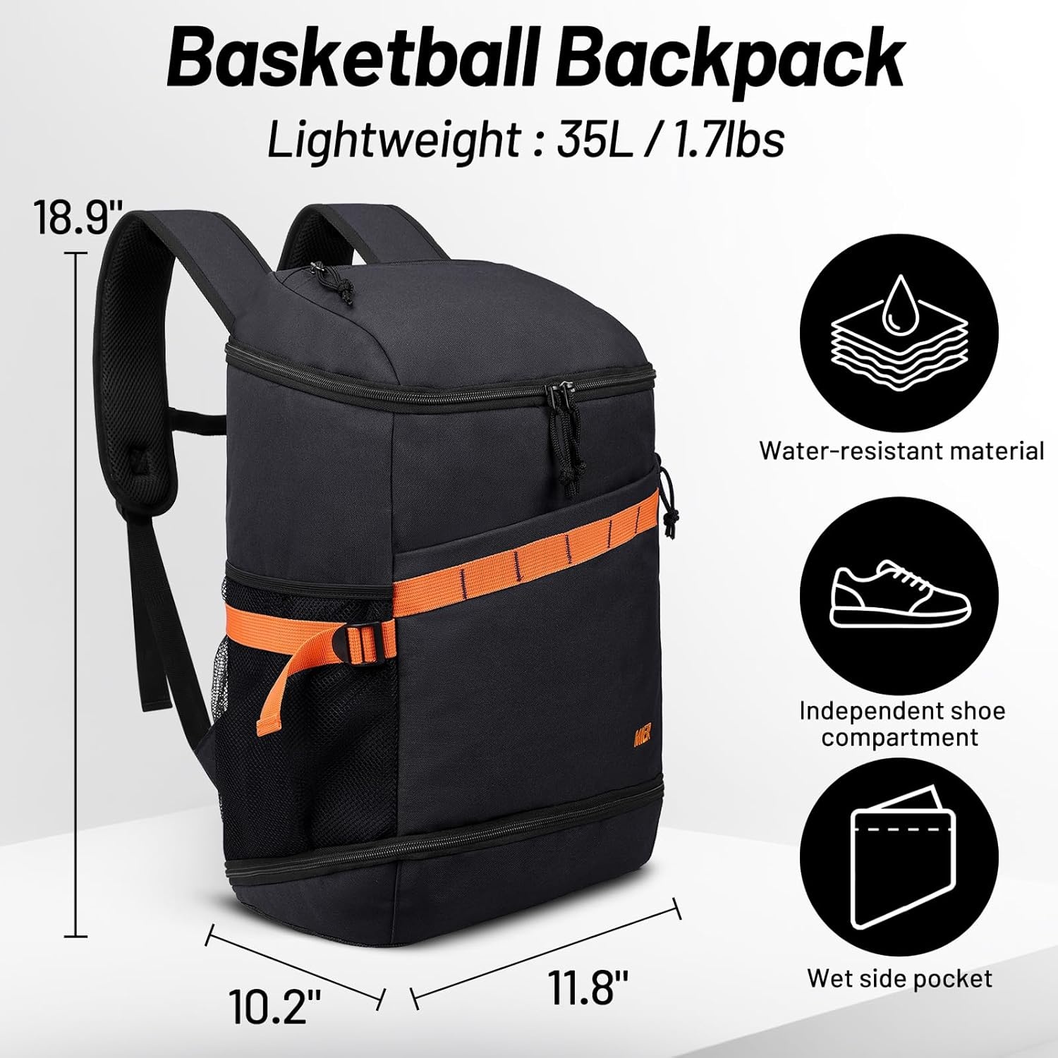 image:imageMIER Gym Backpack for Men and Women 35L Basketball Backpack with Shoe Compartment amp Wet Pocket Waterproof Sports Bag for Travel and WorkoutBlack