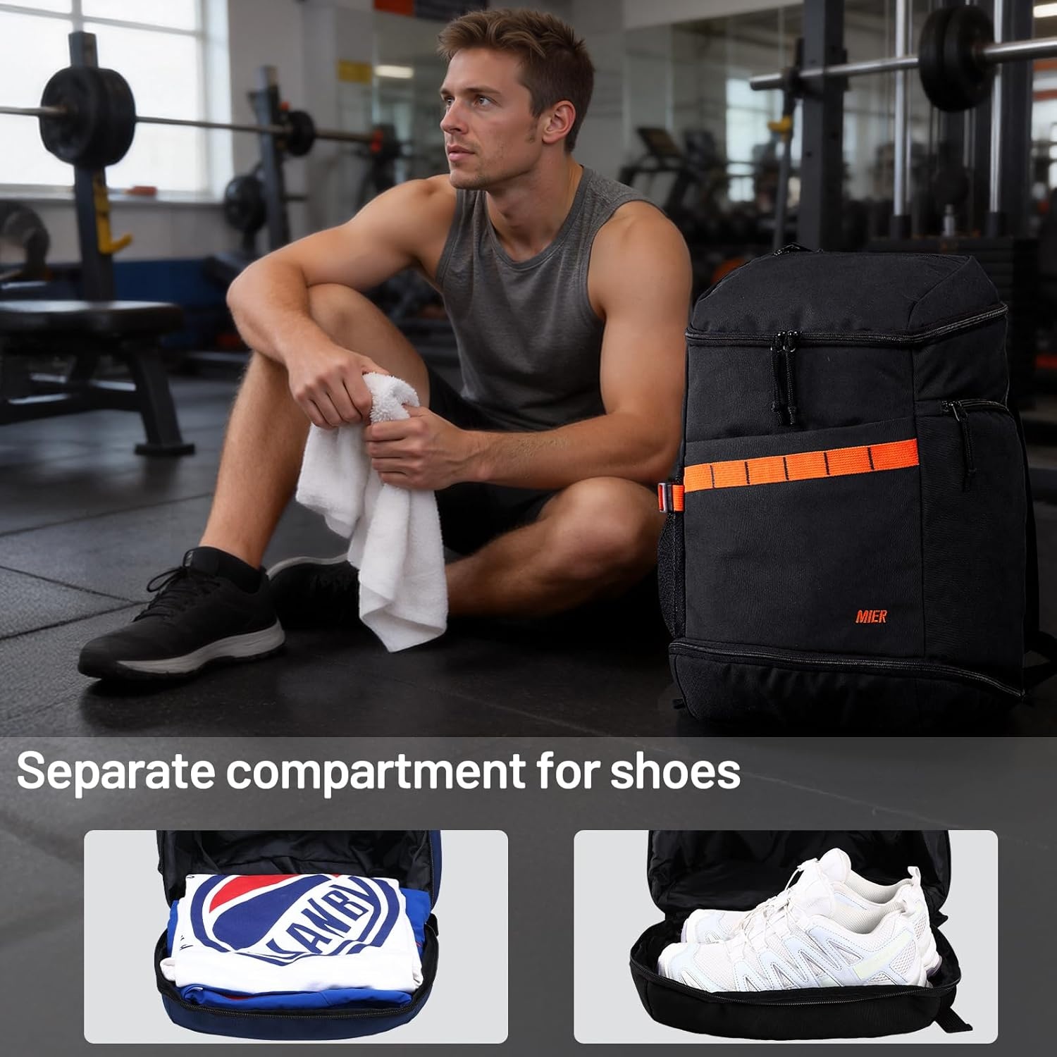 image:imageMIER Gym Backpack for Men and Women 35L Basketball Backpack with Shoe Compartment amp Wet Pocket Waterproof Sports Bag for Travel and WorkoutBlack