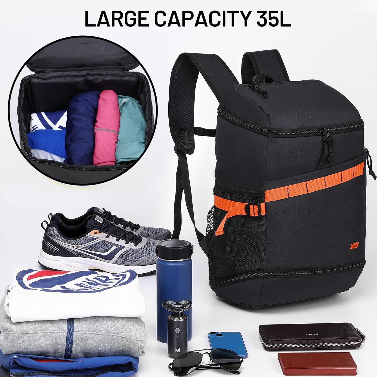 image:imageMIER Gym Backpack for Men and Women 35L Basketball Backpack with Shoe Compartment amp Wet Pocket Waterproof Sports Bag for Travel and WorkoutBlack