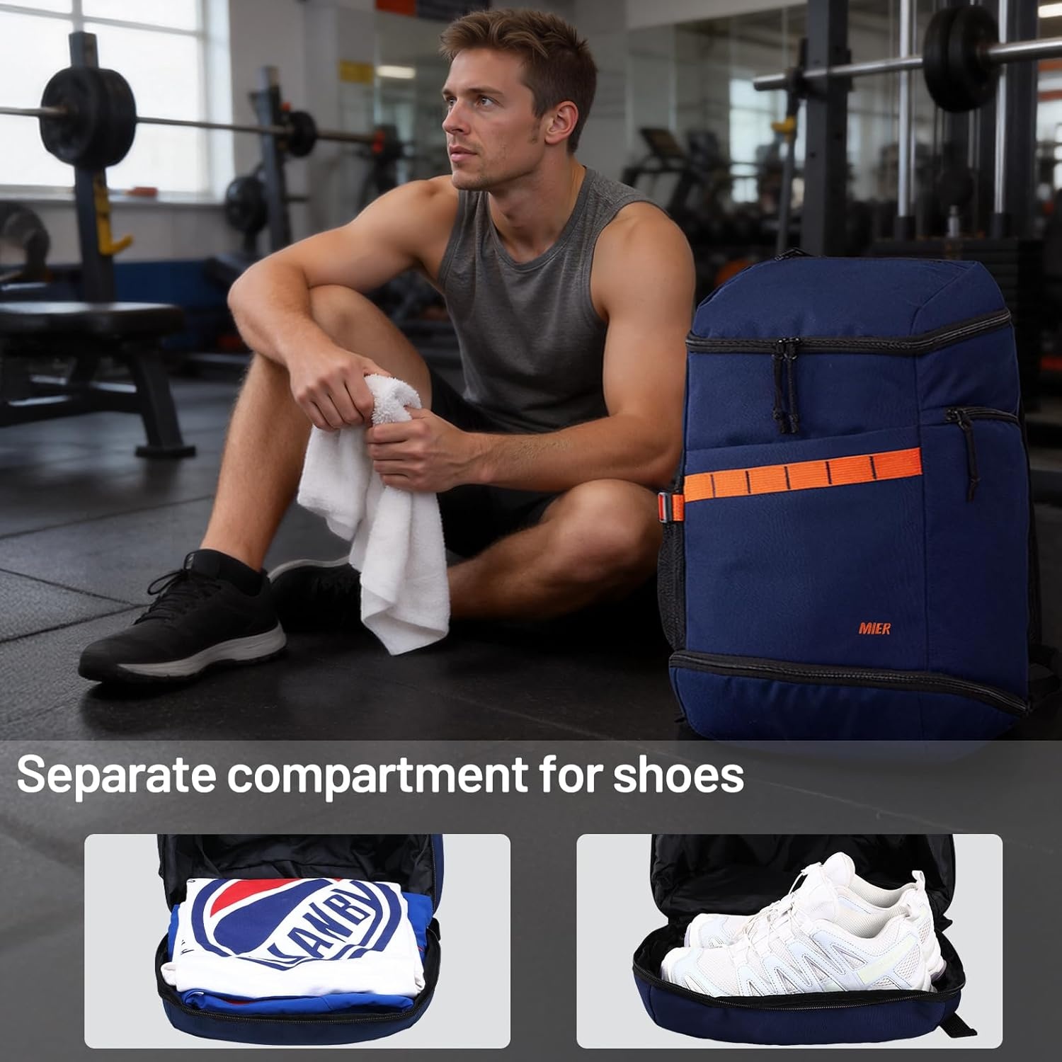 image:imageMIER Gym Backpack for Men and Women 35L Basketball Backpack with Shoe Compartment amp Wet Pocket Waterproof Sports Bag for Travel and WorkoutBlue