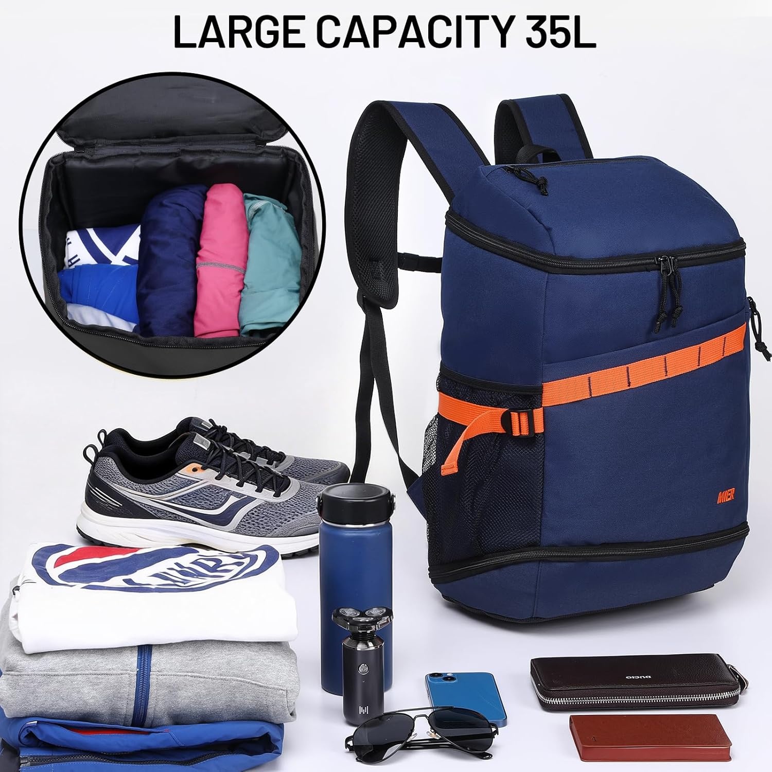 image:imageMIER Gym Backpack for Men and Women 35L Basketball Backpack with Shoe Compartment amp Wet Pocket Waterproof Sports Bag for Travel and WorkoutBlue