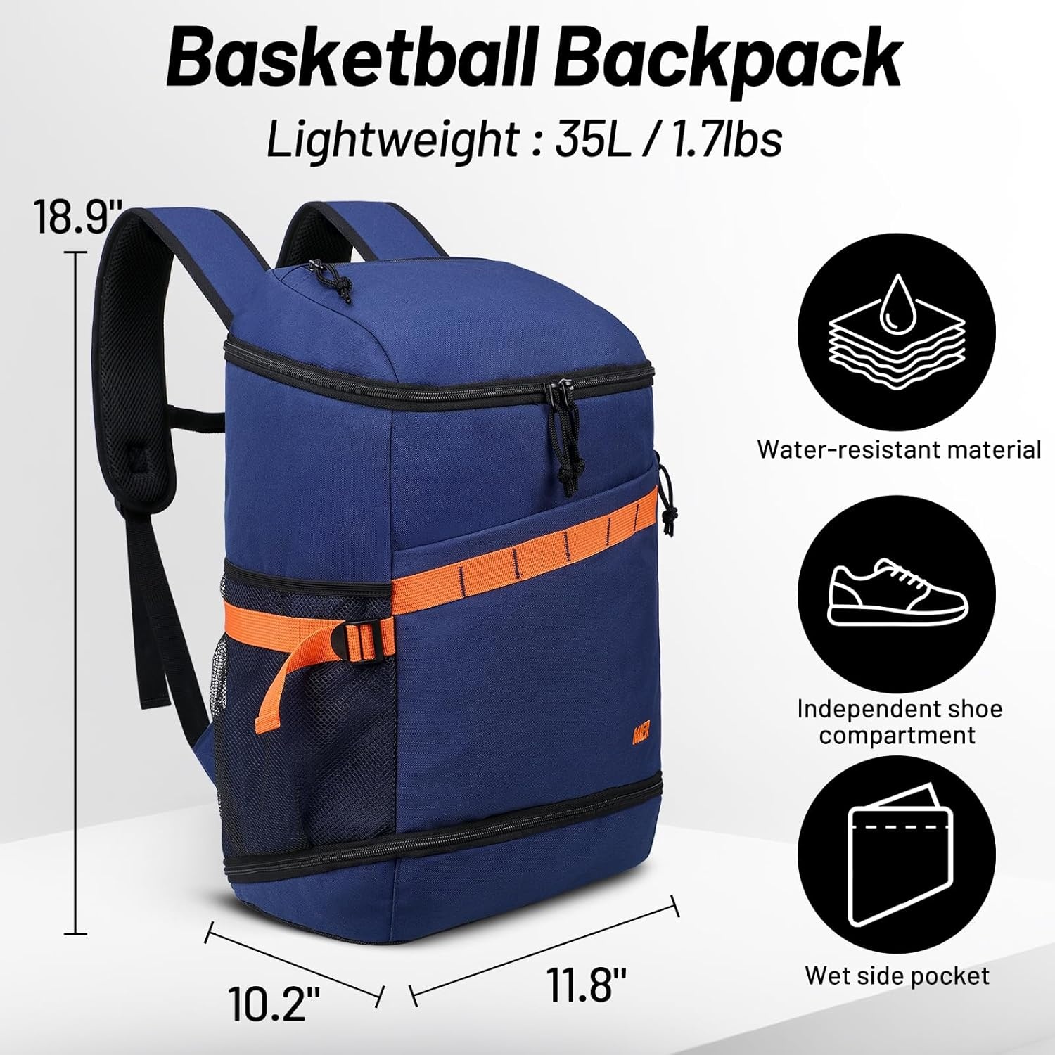 image:imageMIER Gym Backpack for Men and Women 35L Basketball Backpack with Shoe Compartment amp Wet Pocket Waterproof Sports Bag for Travel and WorkoutBlue