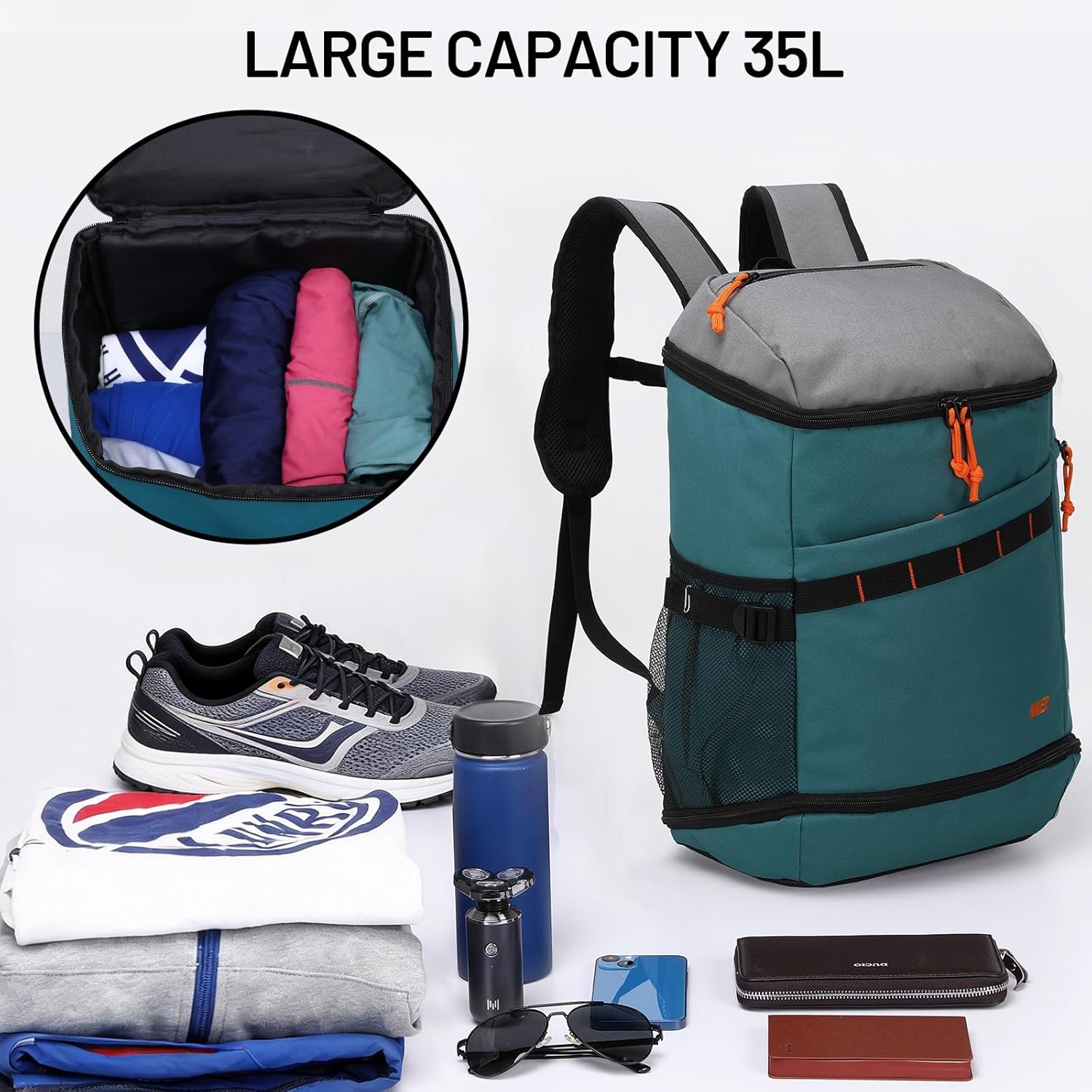 image:imageMIER Gym Backpack for Men and Women 35L Basketball Backpack with Shoe Compartment amp Wet Pocket Waterproof Sports Bag for Travel and WorkoutGreenGray