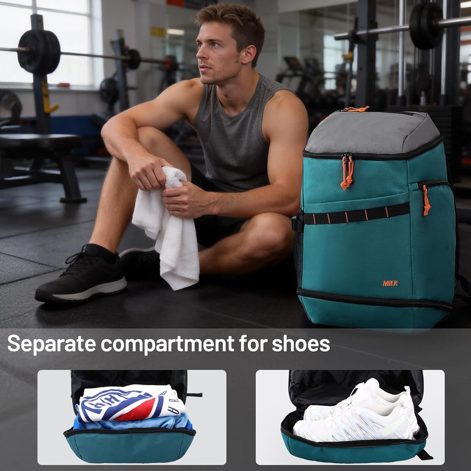 image:imageMIER Gym Backpack for Men and Women 35L Basketball Backpack with Shoe Compartment amp Wet Pocket Waterproof Sports Bag for Travel and WorkoutGreenGray