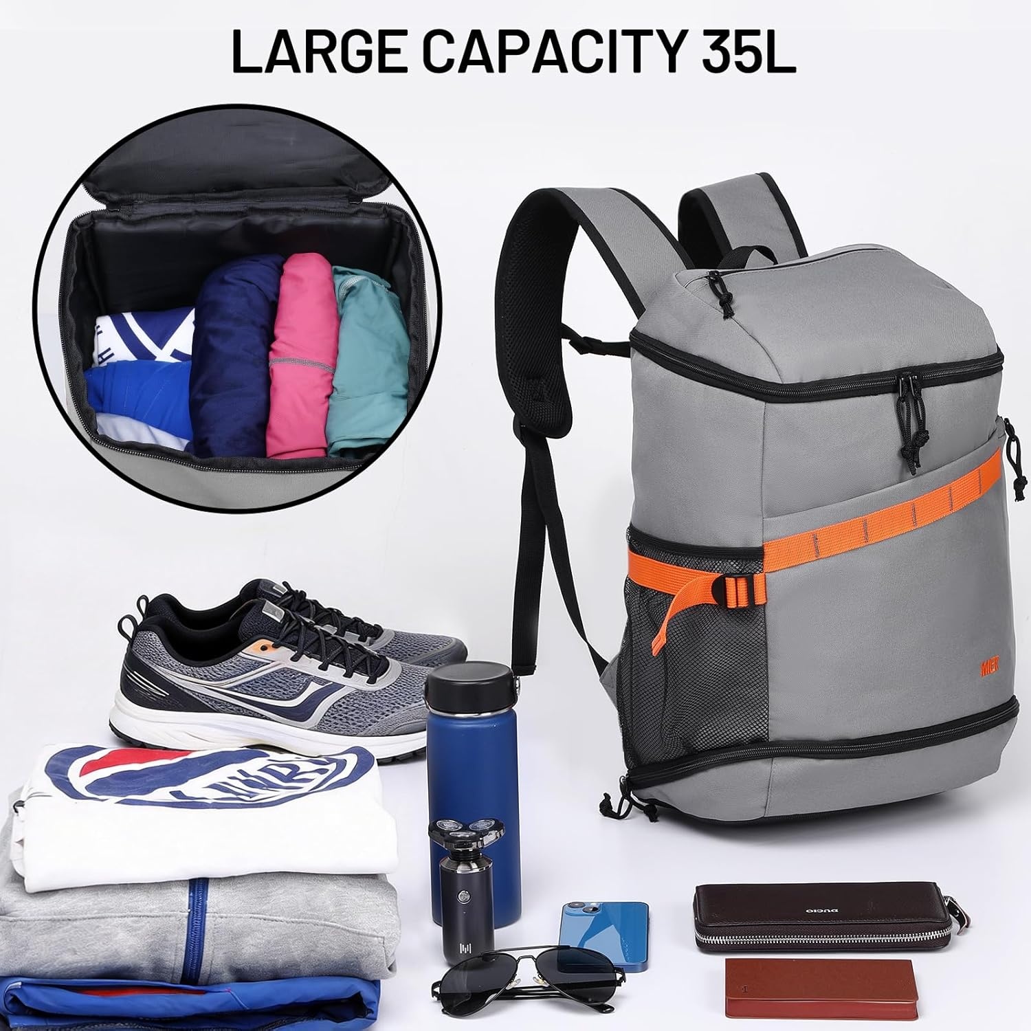 image:imageMIER Gym Backpack for Men and Women 35L Basketball Backpack with Shoe Compartment amp Wet Pocket Waterproof Sports Bag for Travel and WorkoutGrey