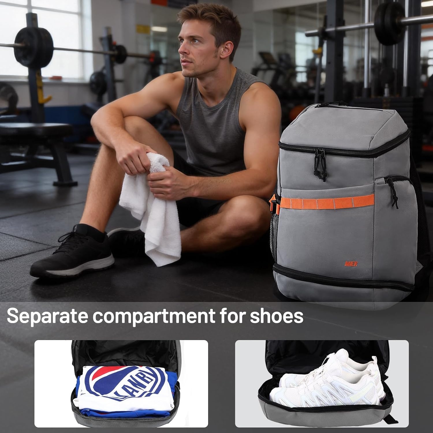 image:imageMIER Gym Backpack for Men and Women 35L Basketball Backpack with Shoe Compartment amp Wet Pocket Waterproof Sports Bag for Travel and WorkoutGrey
