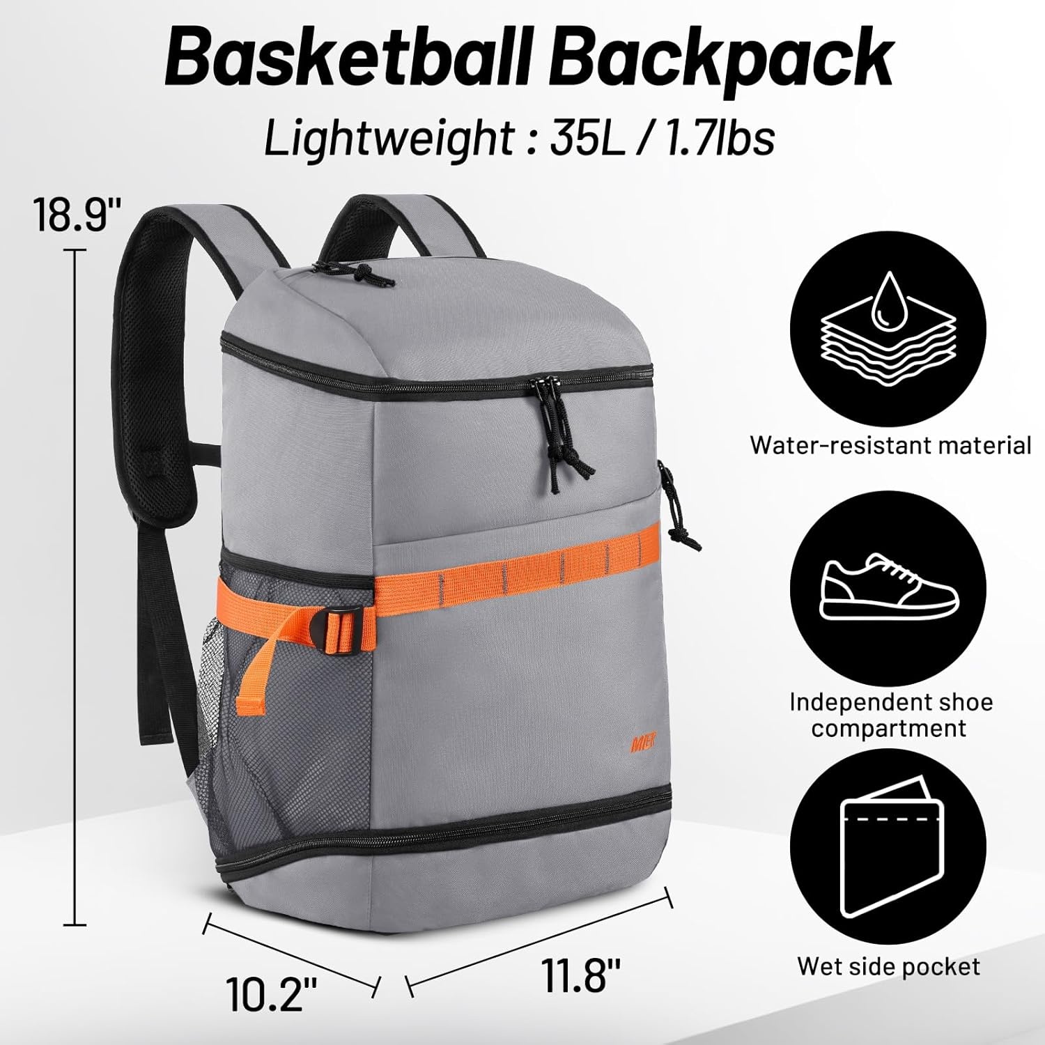 image:imageMIER Gym Backpack for Men and Women 35L Basketball Backpack with Shoe Compartment amp Wet Pocket Waterproof Sports Bag for Travel and WorkoutGrey