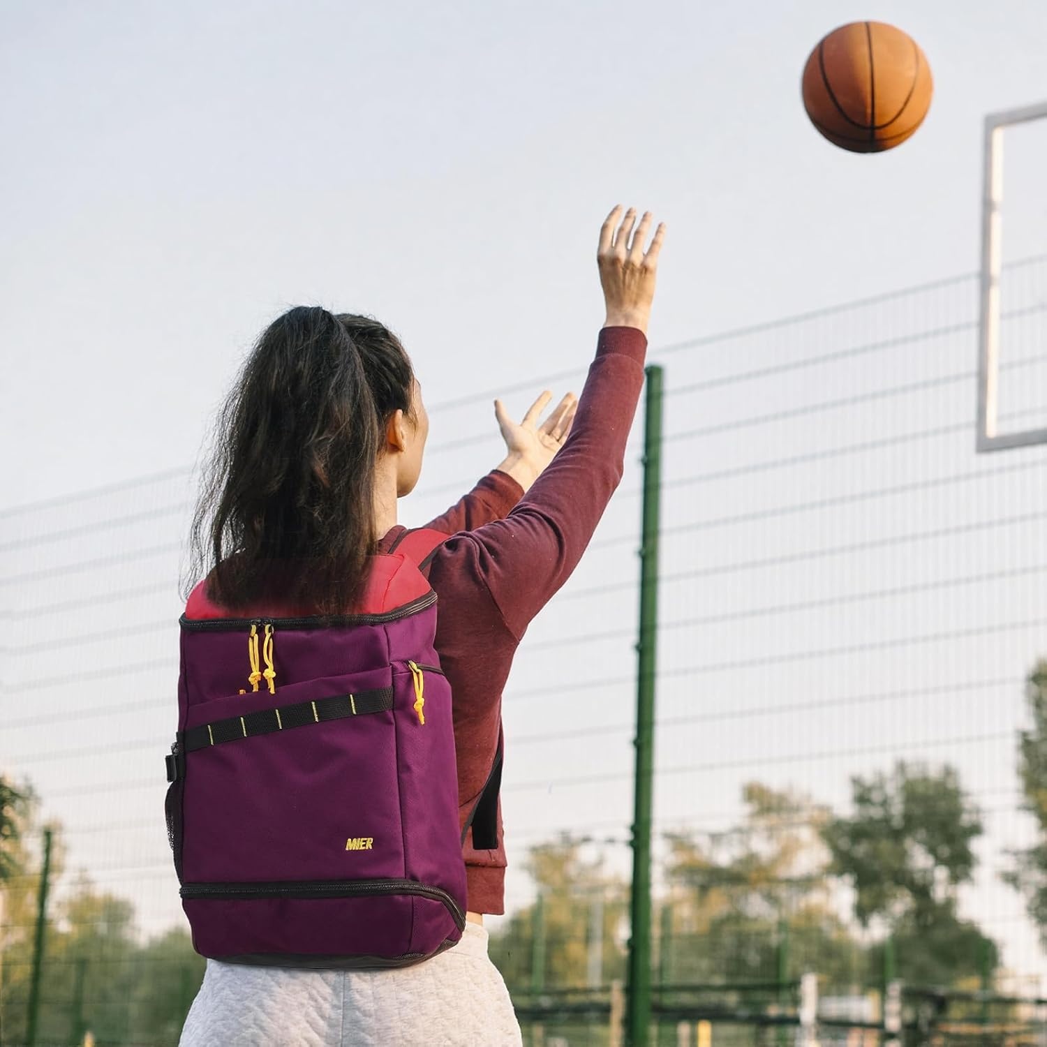 image:imageMIER Gym Backpack for Men and Women 35L Basketball Backpack with Shoe Compartment amp Wet Pocket Waterproof Sports Bag for Travel and WorkoutPurpleRed