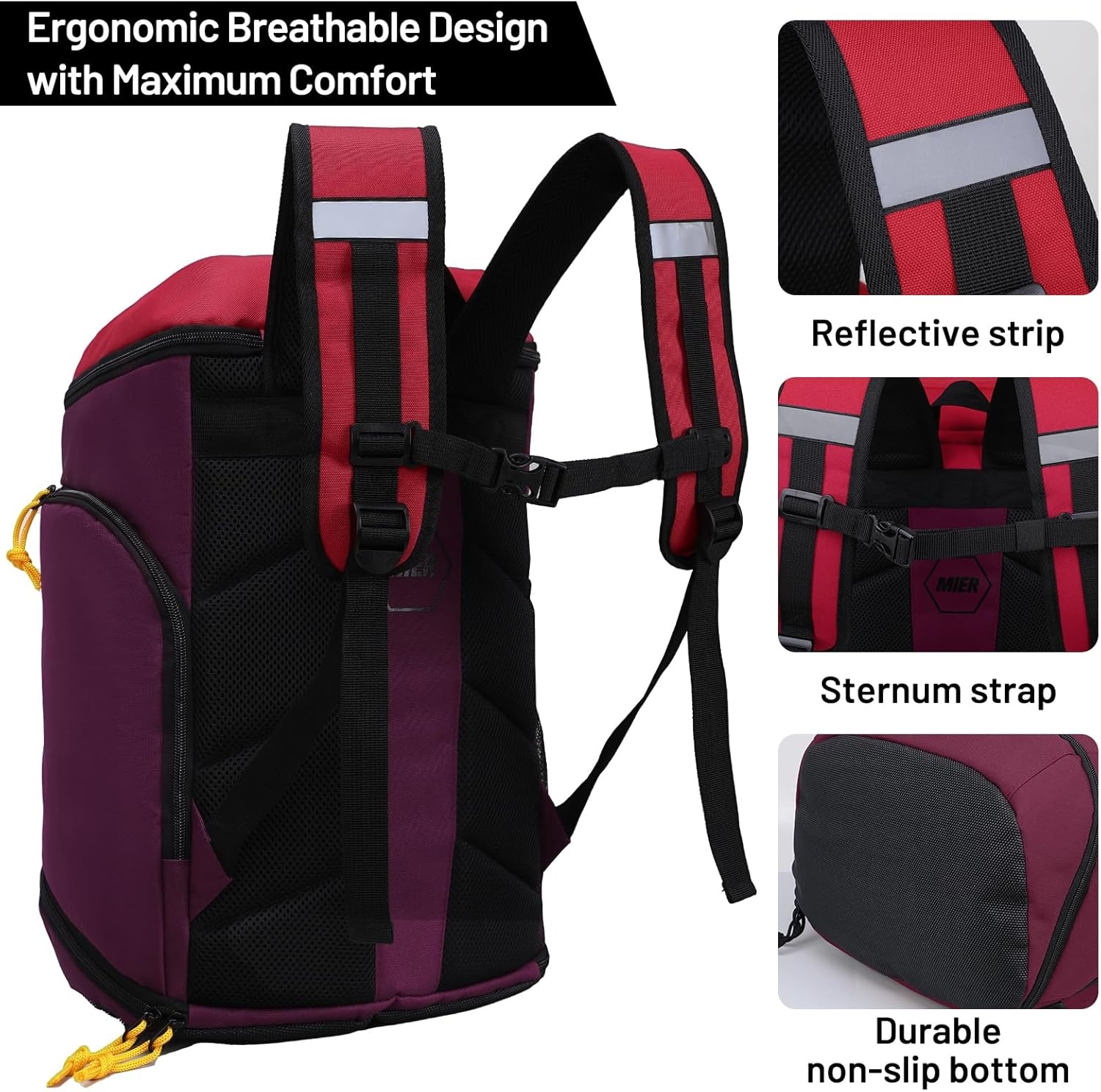 image:imageMIER Gym Backpack for Men and Women 35L Basketball Backpack with Shoe Compartment amp Wet Pocket Waterproof Sports Bag for Travel and WorkoutPurpleRed