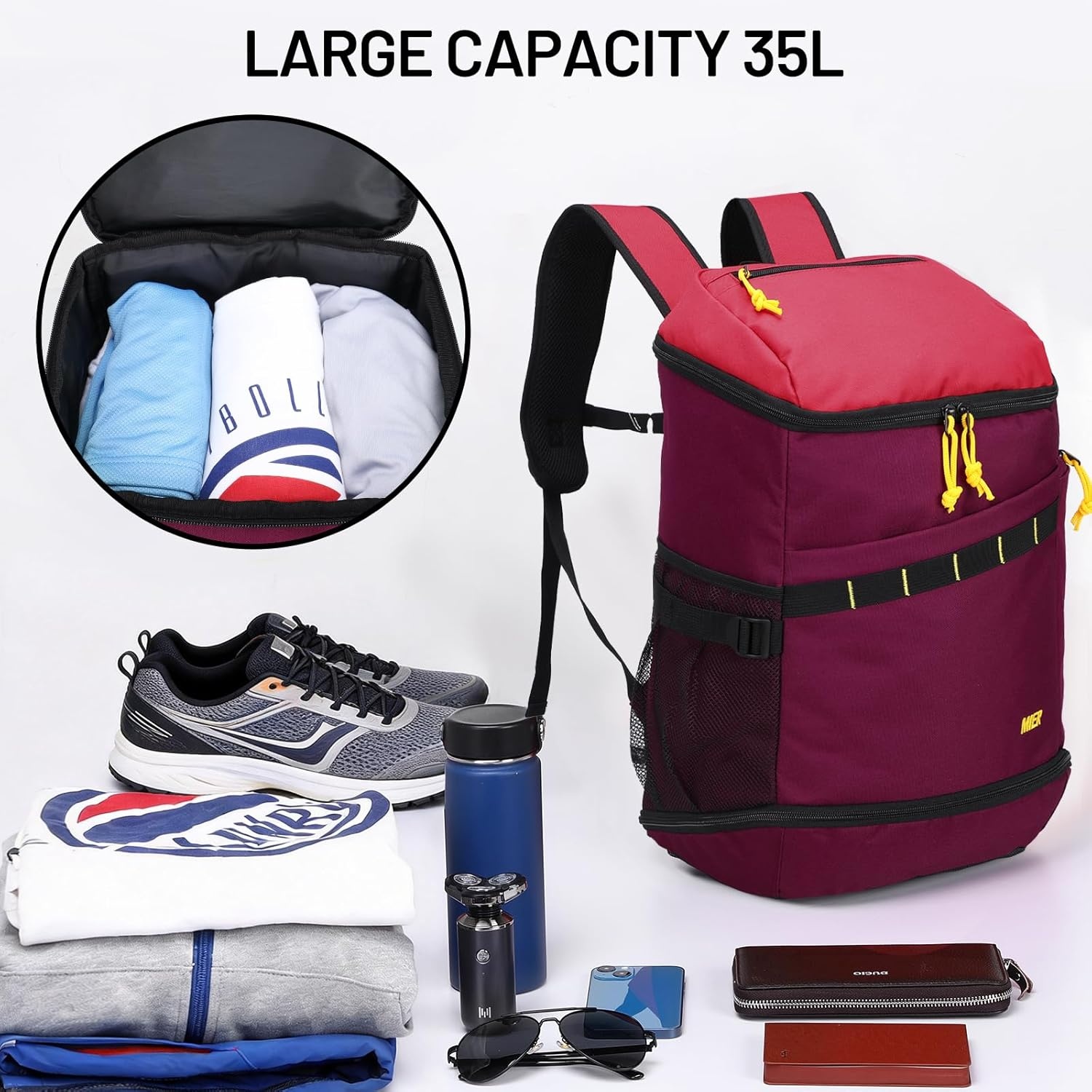 image:imageMIER Gym Backpack for Men and Women 35L Basketball Backpack with Shoe Compartment amp Wet Pocket Waterproof Sports Bag for Travel and WorkoutPurpleRed