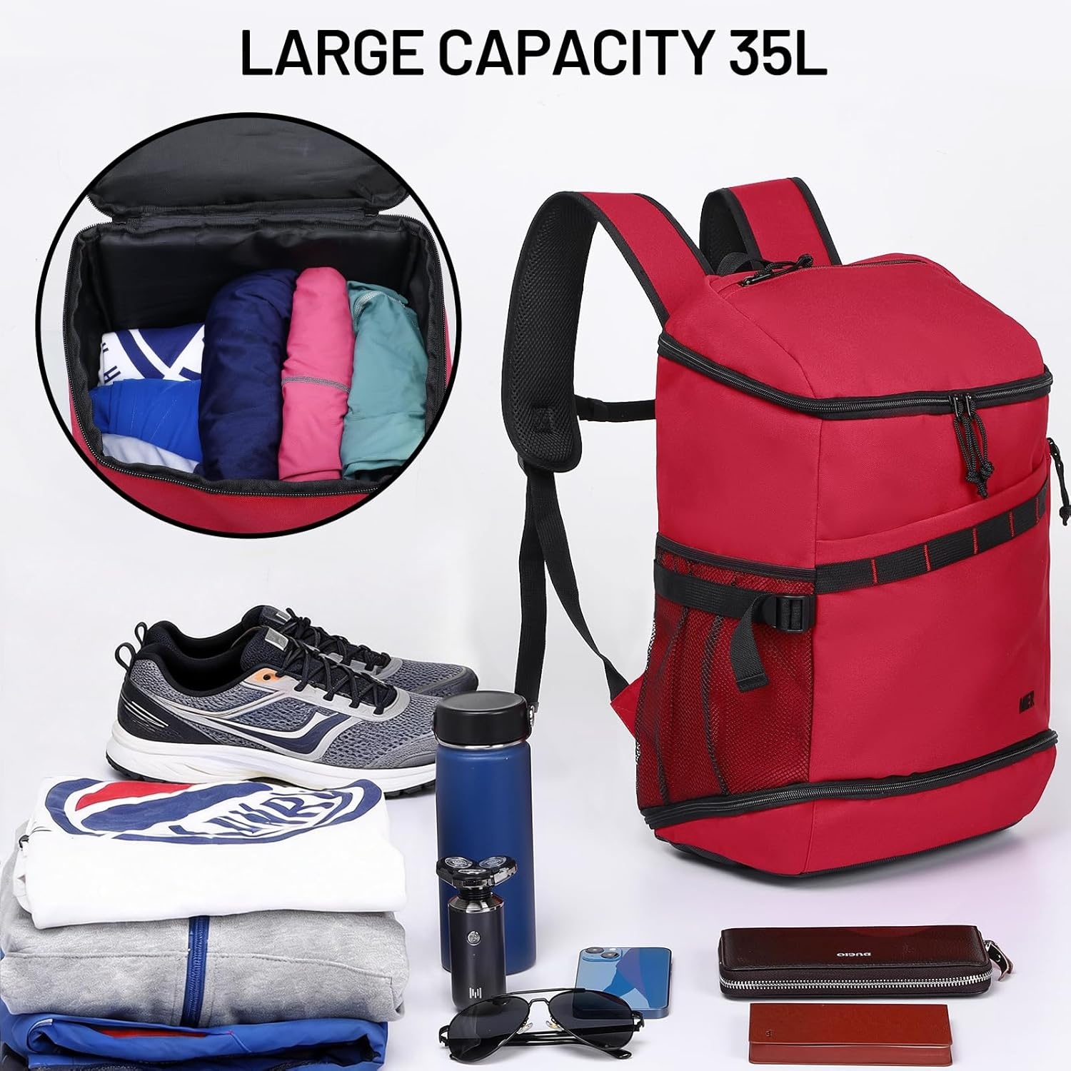 image:imageMIER Gym Backpack for Men and Women 35L Basketball Backpack with Shoe Compartment amp Wet Pocket Waterproof Sports Bag for Travel and WorkoutRed