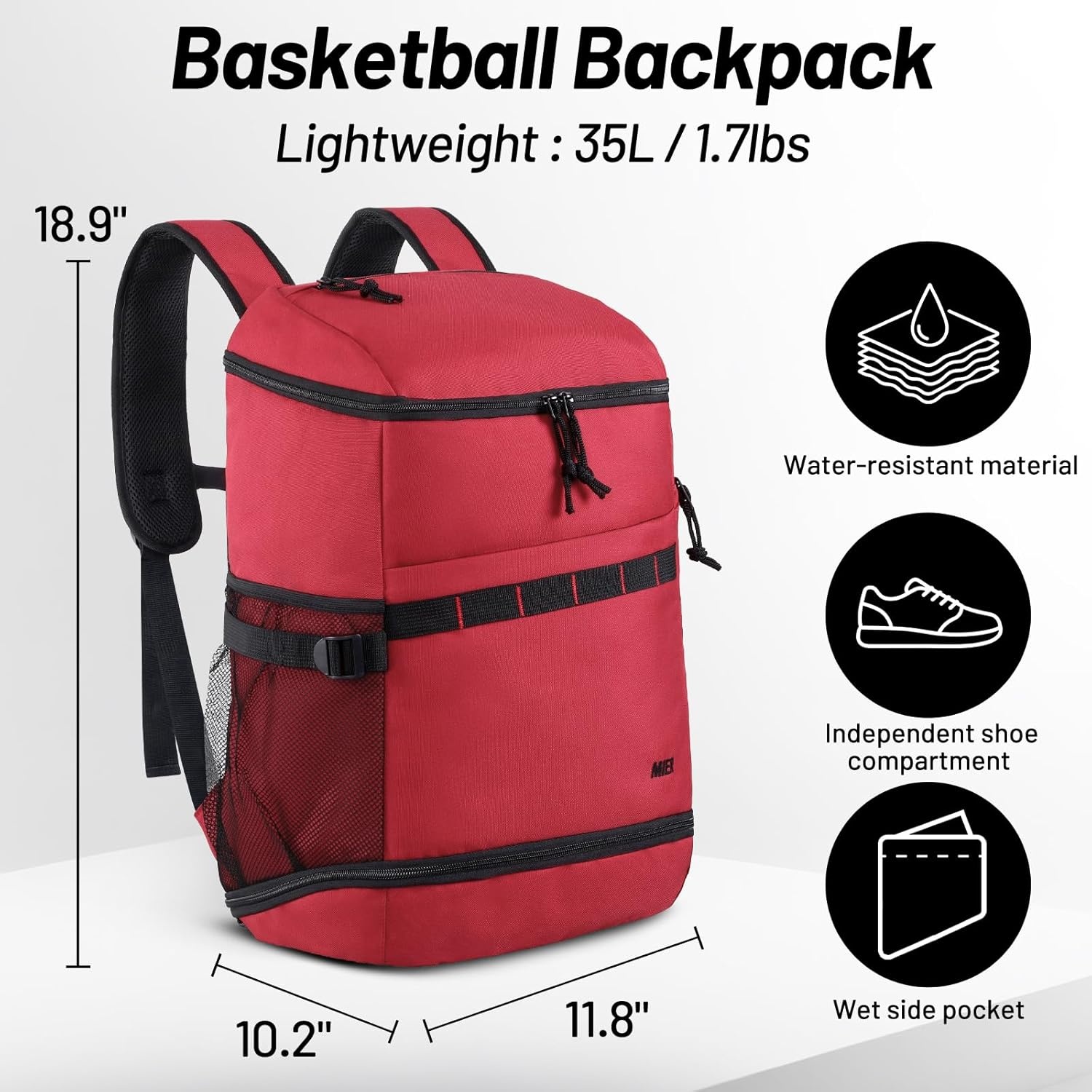 image:imageMIER Gym Backpack for Men and Women 35L Basketball Backpack with Shoe Compartment amp Wet Pocket Waterproof Sports Bag for Travel and WorkoutRed