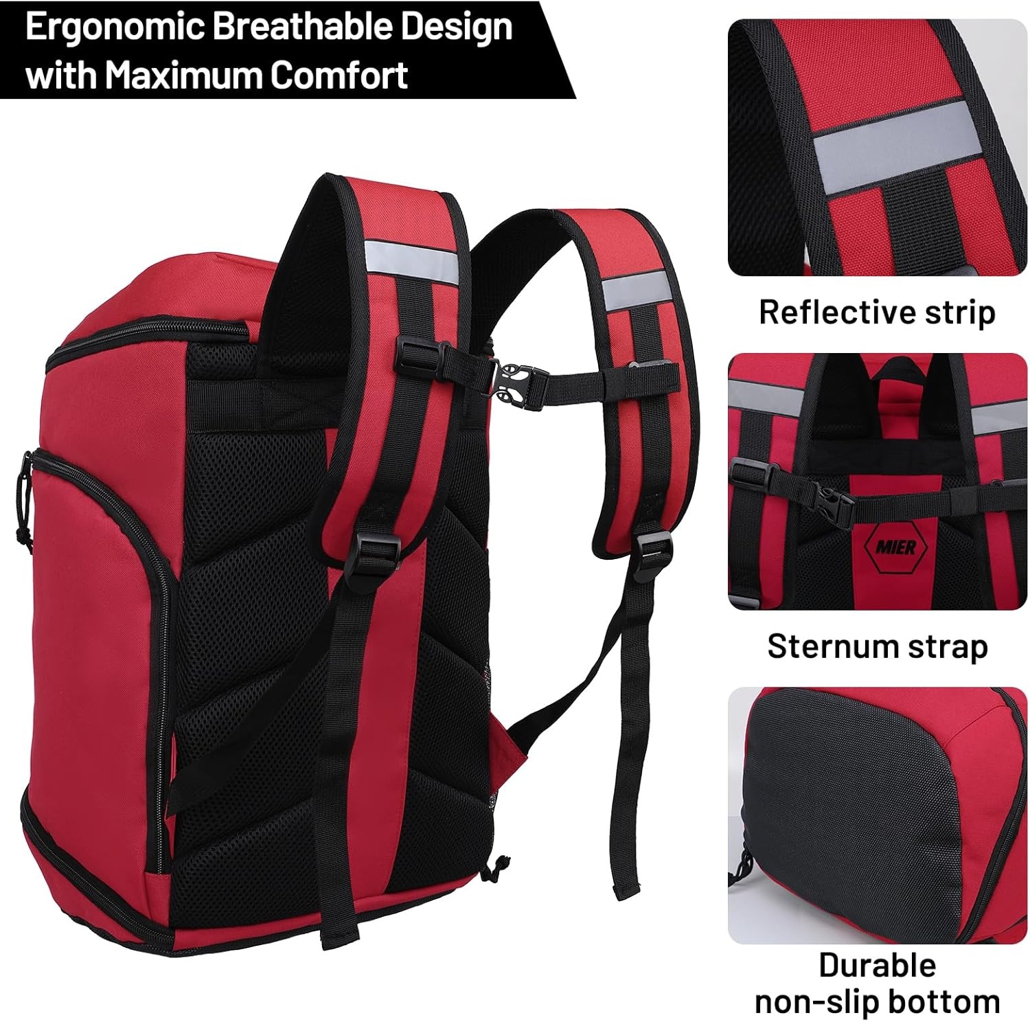 image:imageMIER Gym Backpack for Men and Women 35L Basketball Backpack with Shoe Compartment amp Wet Pocket Waterproof Sports Bag for Travel and WorkoutRed