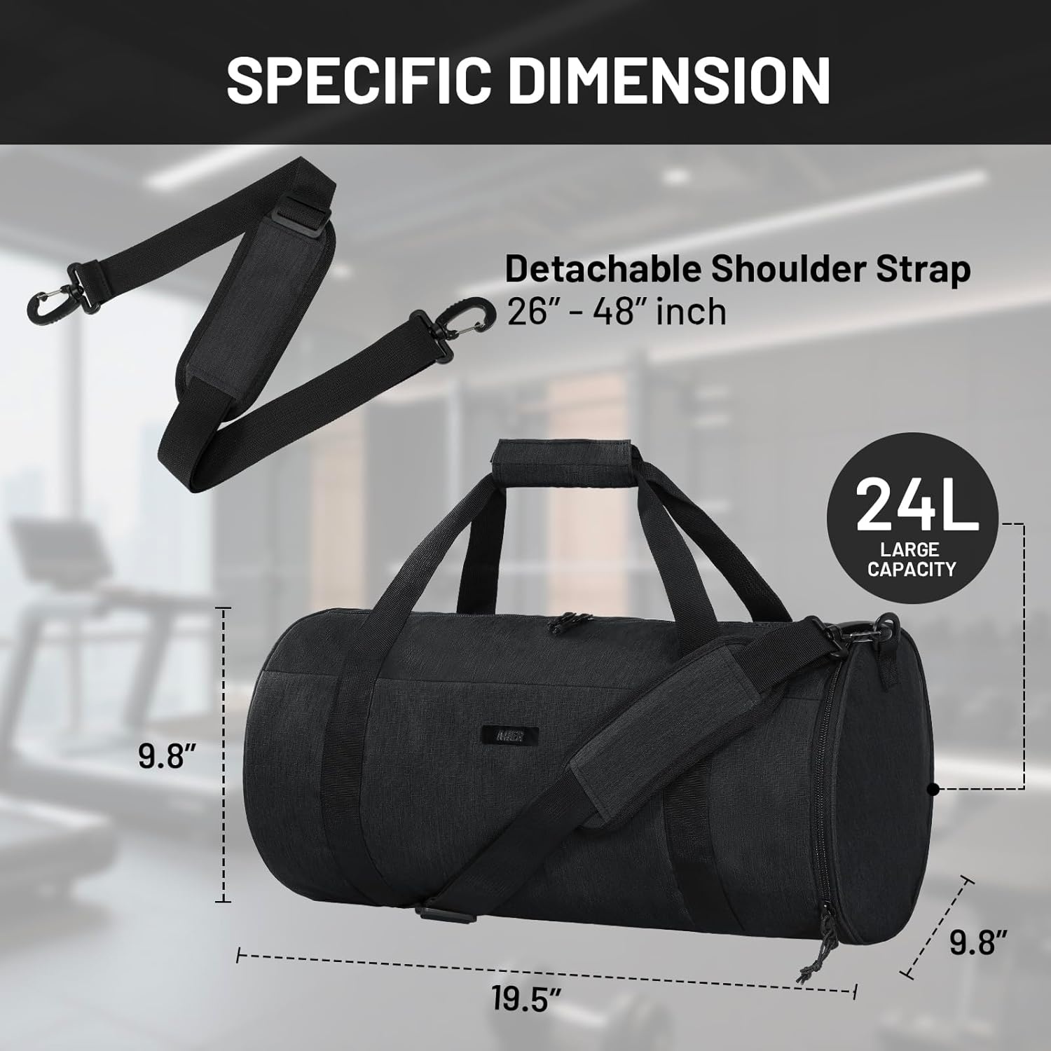 image:imageMIER Gym Bag Round Duffle Bag with Shoe Compartment amp Wet Pocket Lightweight Carry on Duffel for Men Women Workout Fitness Travel Sports 24L Blackblack