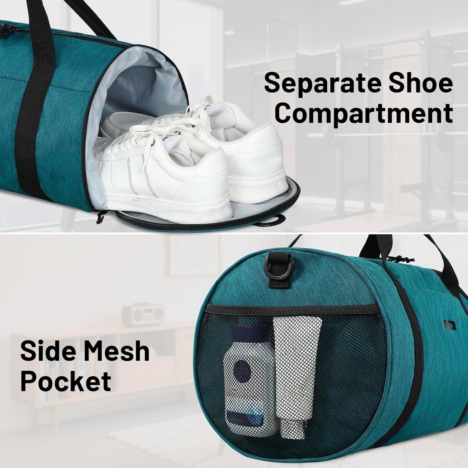 image:imageMIER Gym Bag Round Duffle Bag with Shoe Compartment amp Wet Pocket Lightweight Carry on Duffel for Men Women Workout Fitness Travel Sports 24L Blackdark green