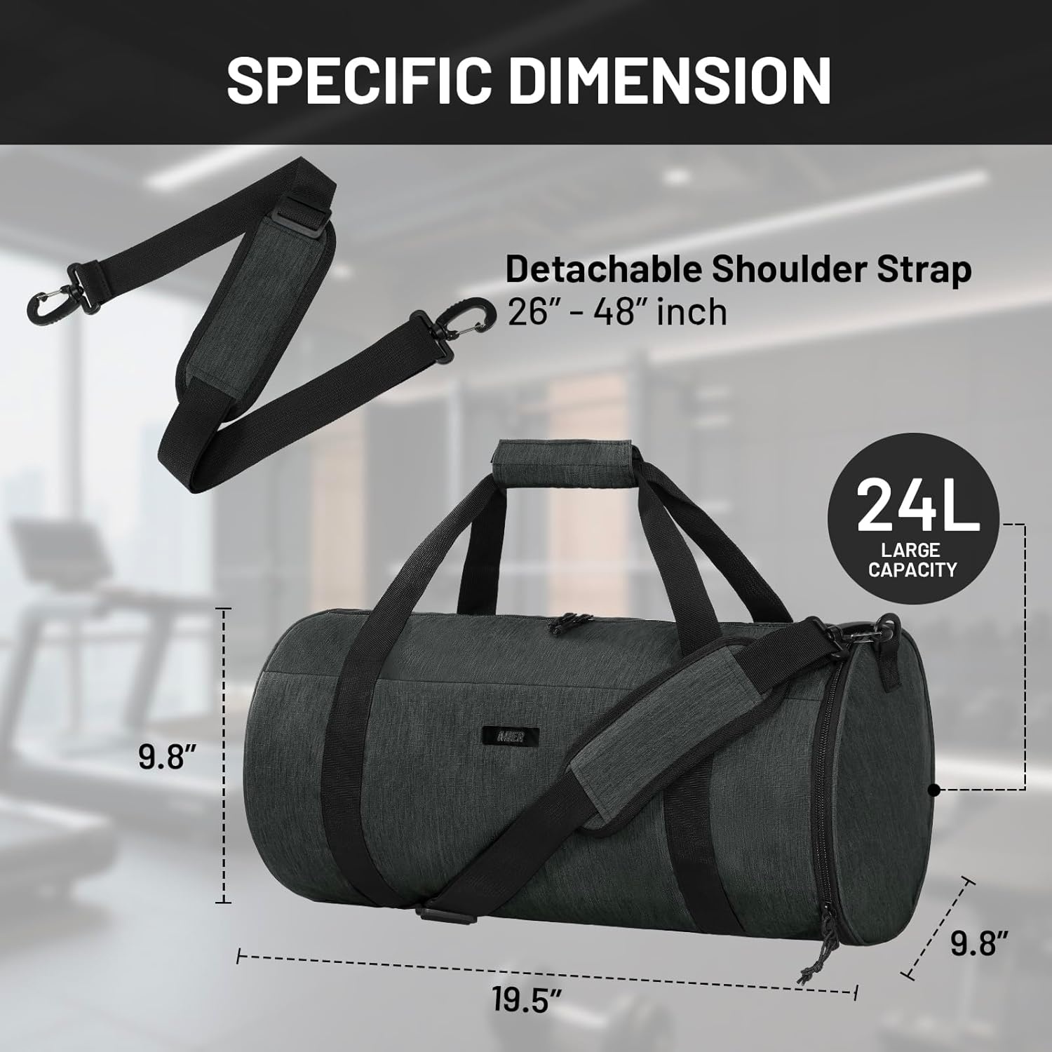 image:imageMIER Gym Bag Round Duffle Bag with Shoe Compartment amp Wet Pocket Lightweight Carry on Duffel for Men Women Workout Fitness Travel Sports 24L Blackdark grey