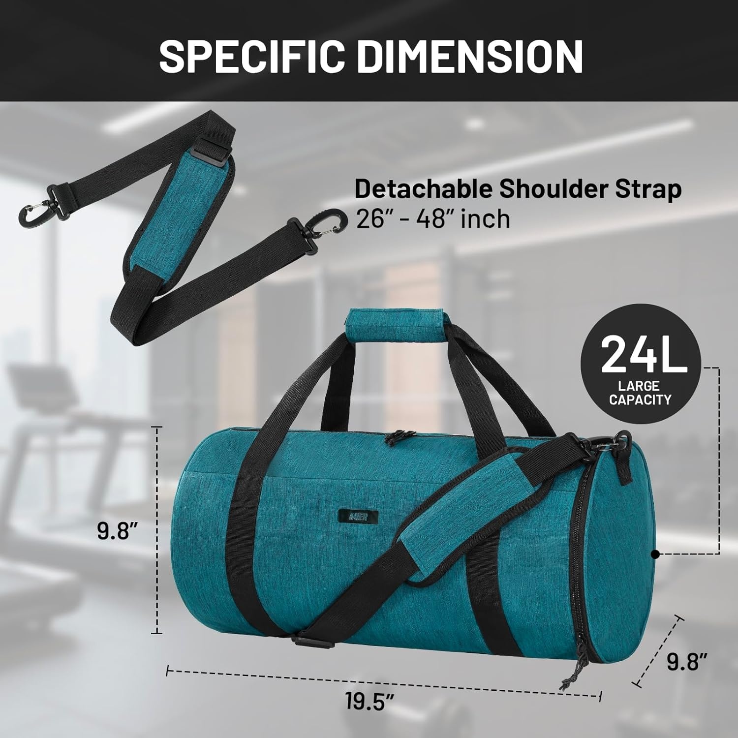 image:imageMIER Gym Bag Round Duffle Bag with Shoe Compartment amp Wet Pocket Lightweight Carry on Duffel for Men Women Workout Fitness Travel Sports 24L Blackdark green