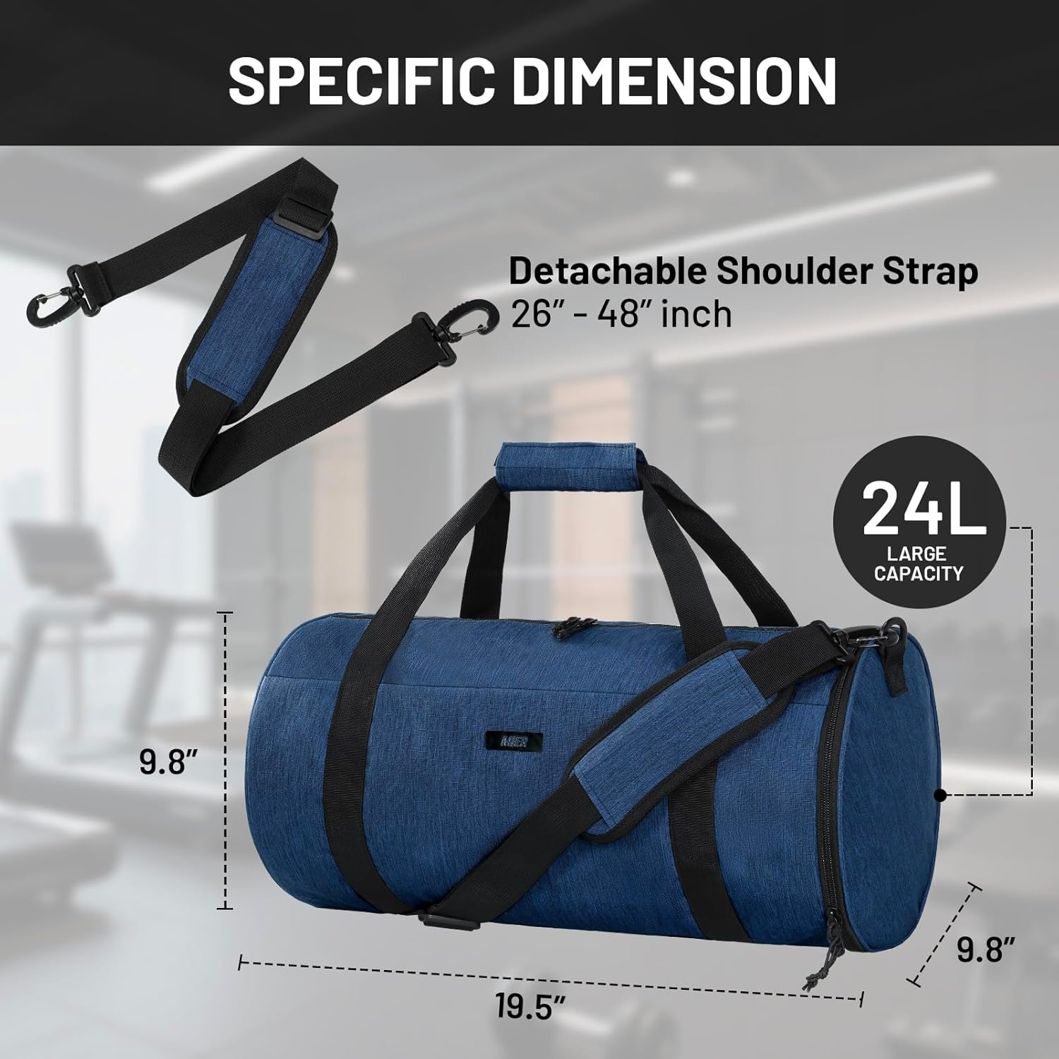 image:imageMIER Gym Bag Round Duffle Bag with Shoe Compartment amp Wet Pocket Lightweight Carry on Duffel for Men Women Workout Fitness Travel Sports 24L Blacknavy blue