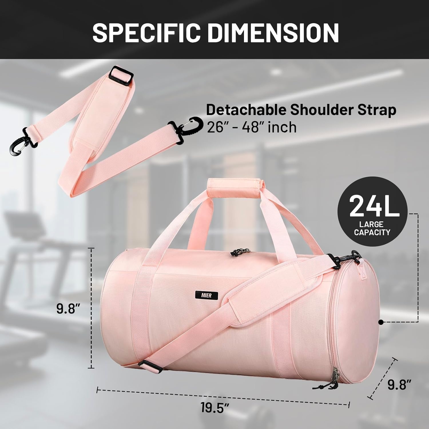 image:imageMIER Gym Bag Round Duffle Bag with Shoe Compartment amp Wet Pocket Lightweight Carry on Duffel for Men Women Workout Fitness Travel Sports 24L Blackpink