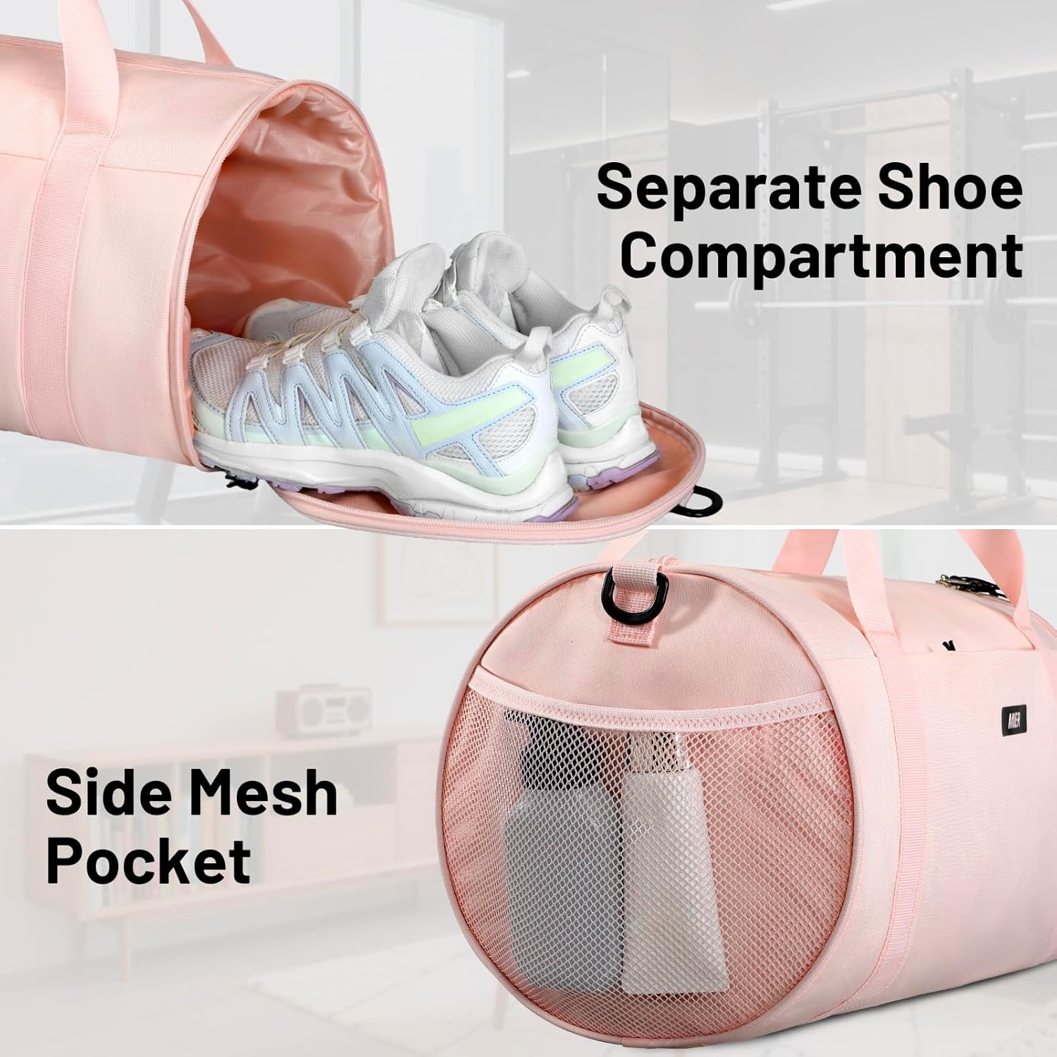 image:imageMIER Gym Bag Round Duffle Bag with Shoe Compartment amp Wet Pocket Lightweight Carry on Duffel for Men Women Workout Fitness Travel Sports 24L Blackpink