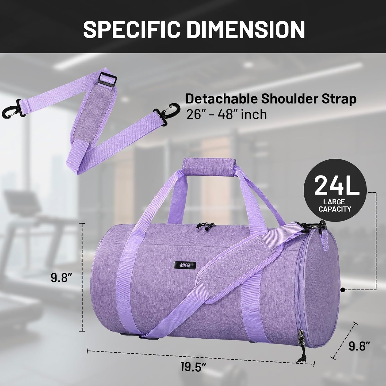 image:imageMIER Gym Bag Round Duffle Bag with Shoe Compartment amp Wet Pocket Lightweight Carry on Duffel for Men Women Workout Fitness Travel Sports 24L Blackpurple