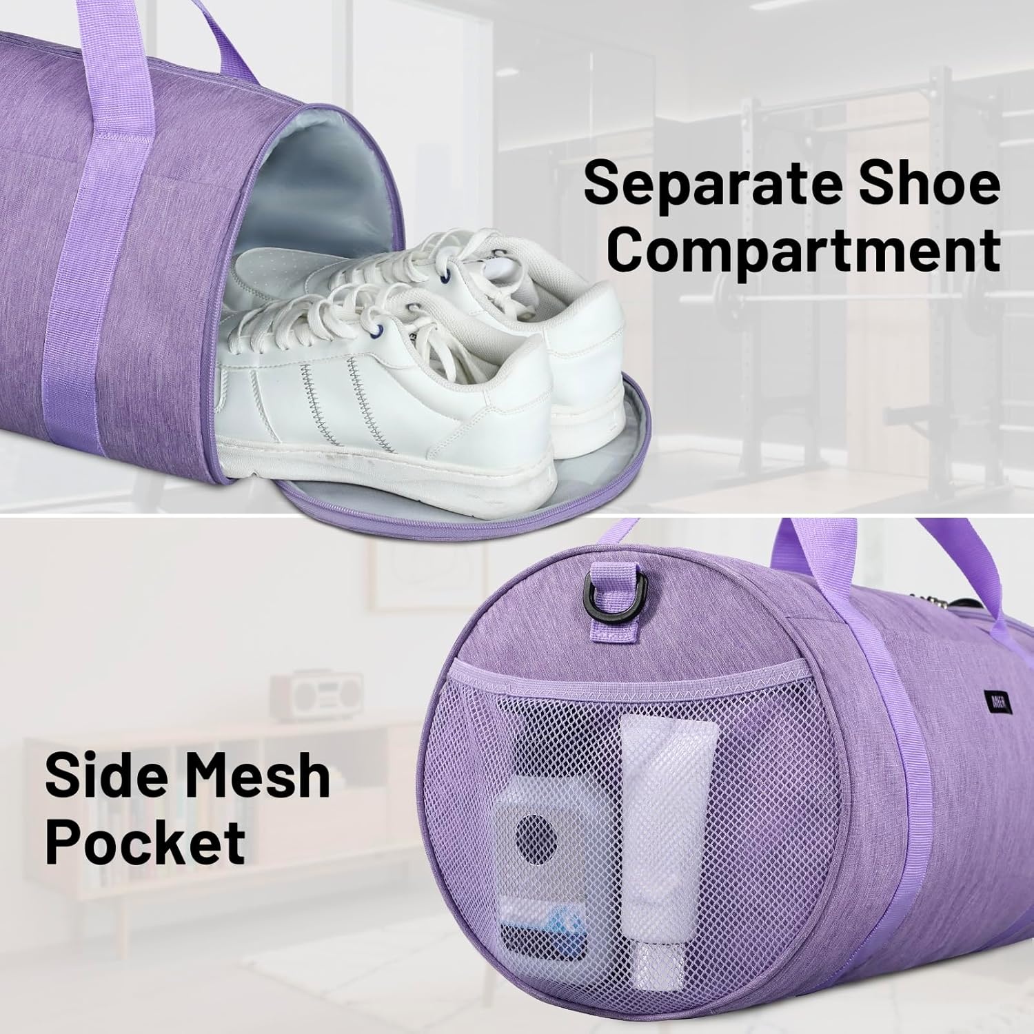 image:imageMIER Gym Bag Round Duffle Bag with Shoe Compartment amp Wet Pocket Lightweight Carry on Duffel for Men Women Workout Fitness Travel Sports 24L Blackpurple